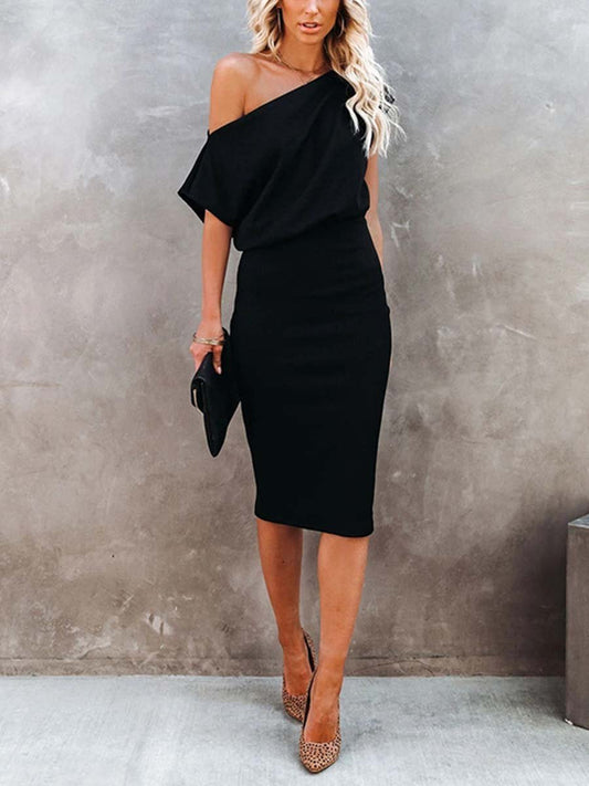 Stunncal Cold Shoulder Plain Half Sleeve Pencil Dress(8 Colors£©