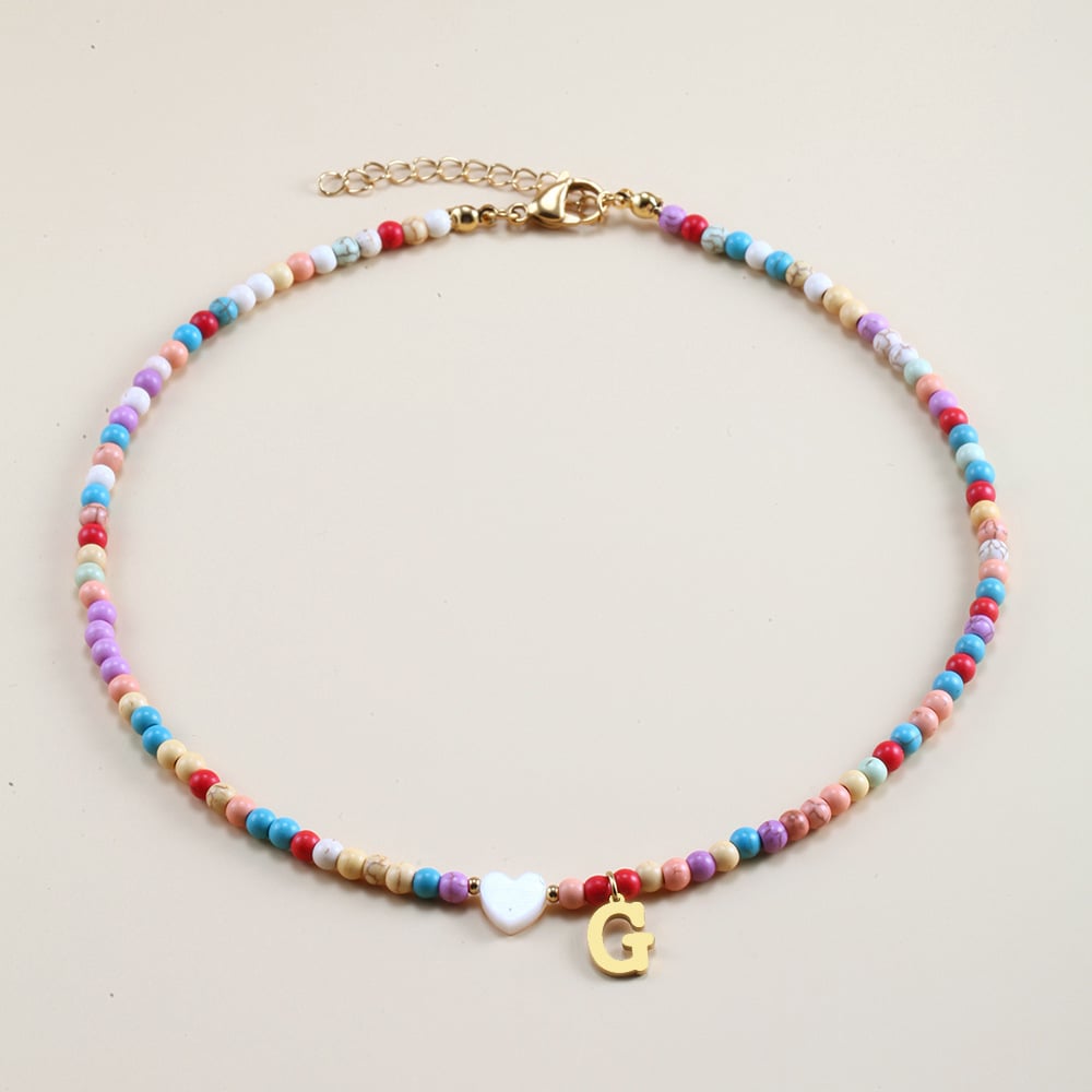 🌈Colorful Beads Initial Choker '18k Gold Plated'💗