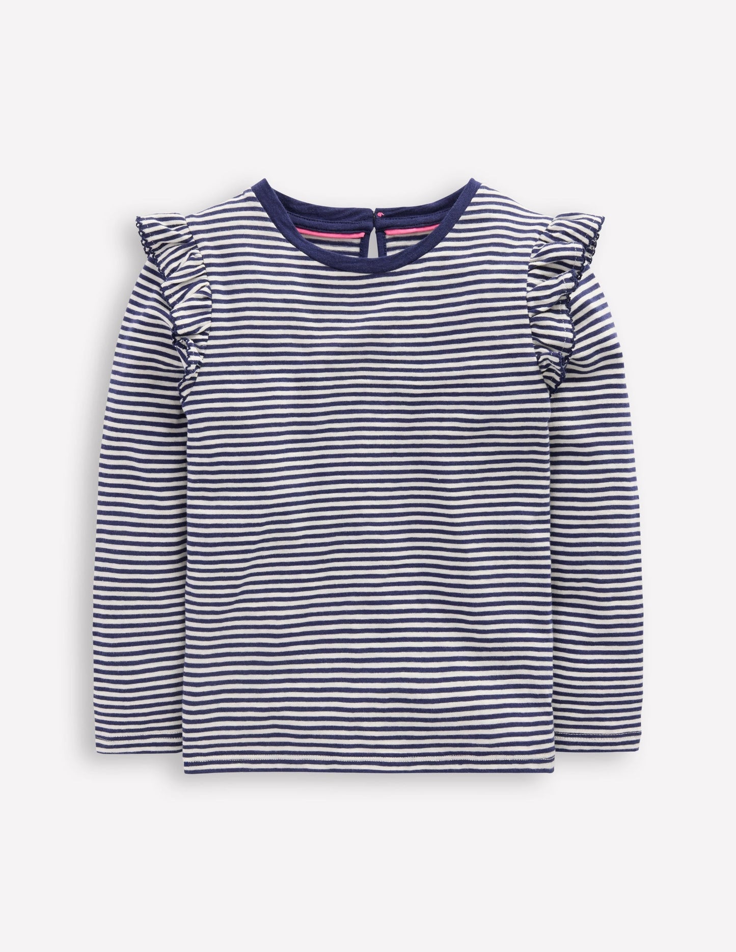 Frill Sleeve Slub Top-Soft Ivory/College Navy