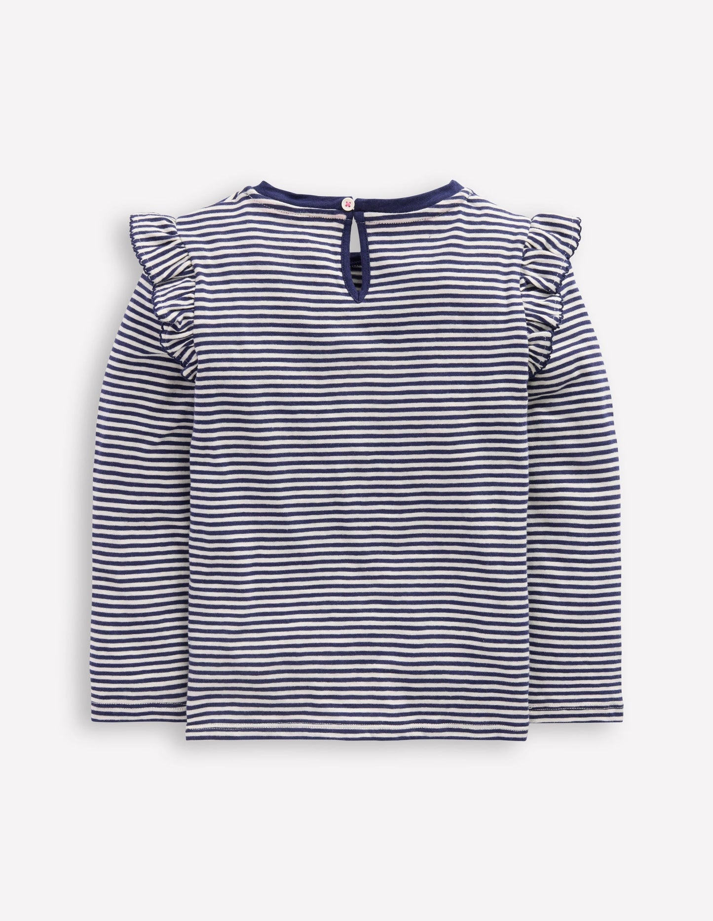 Frill Sleeve Slub Top-Soft Ivory/College Navy