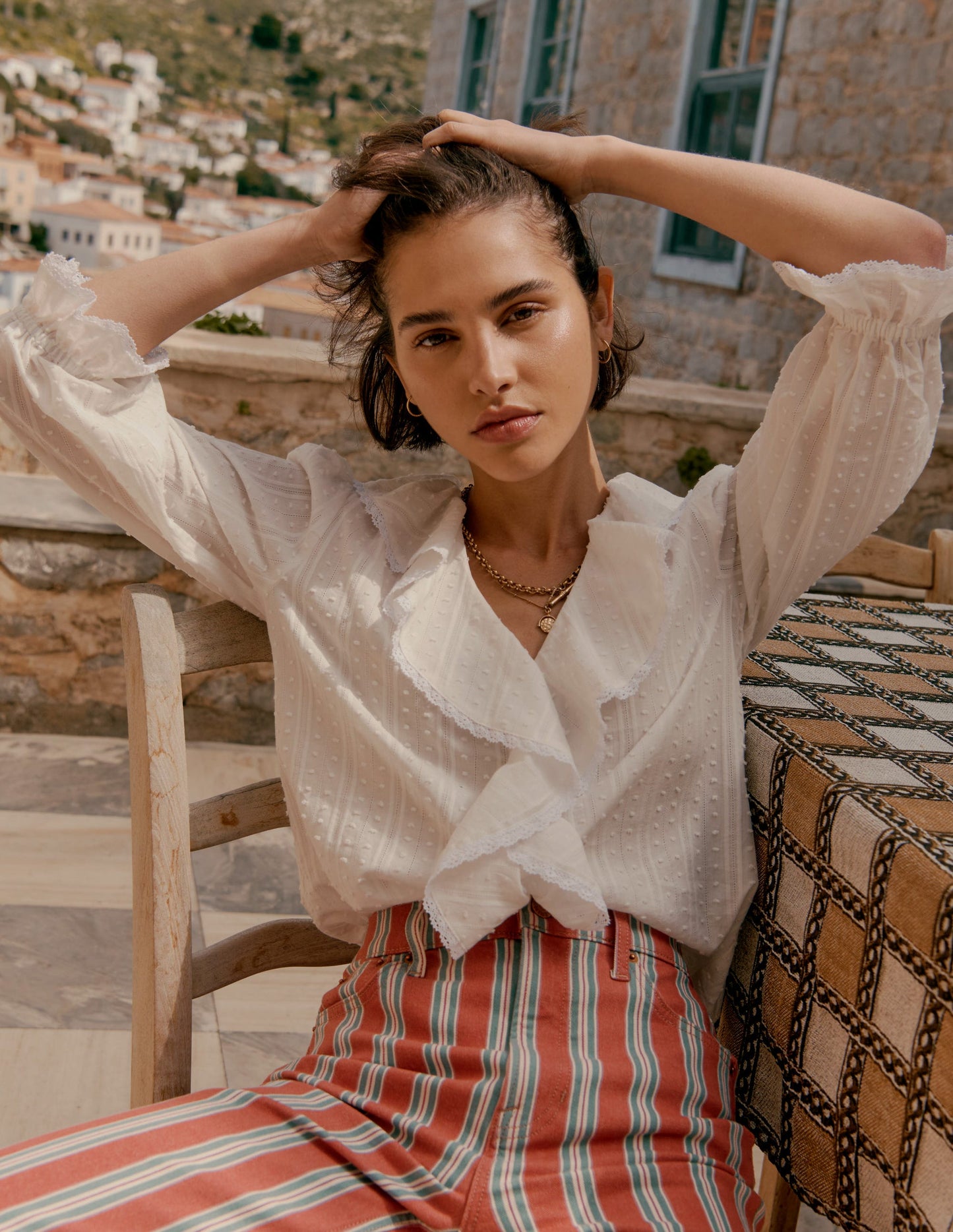 Eliza Ruffle V-Neck Blouse-White
