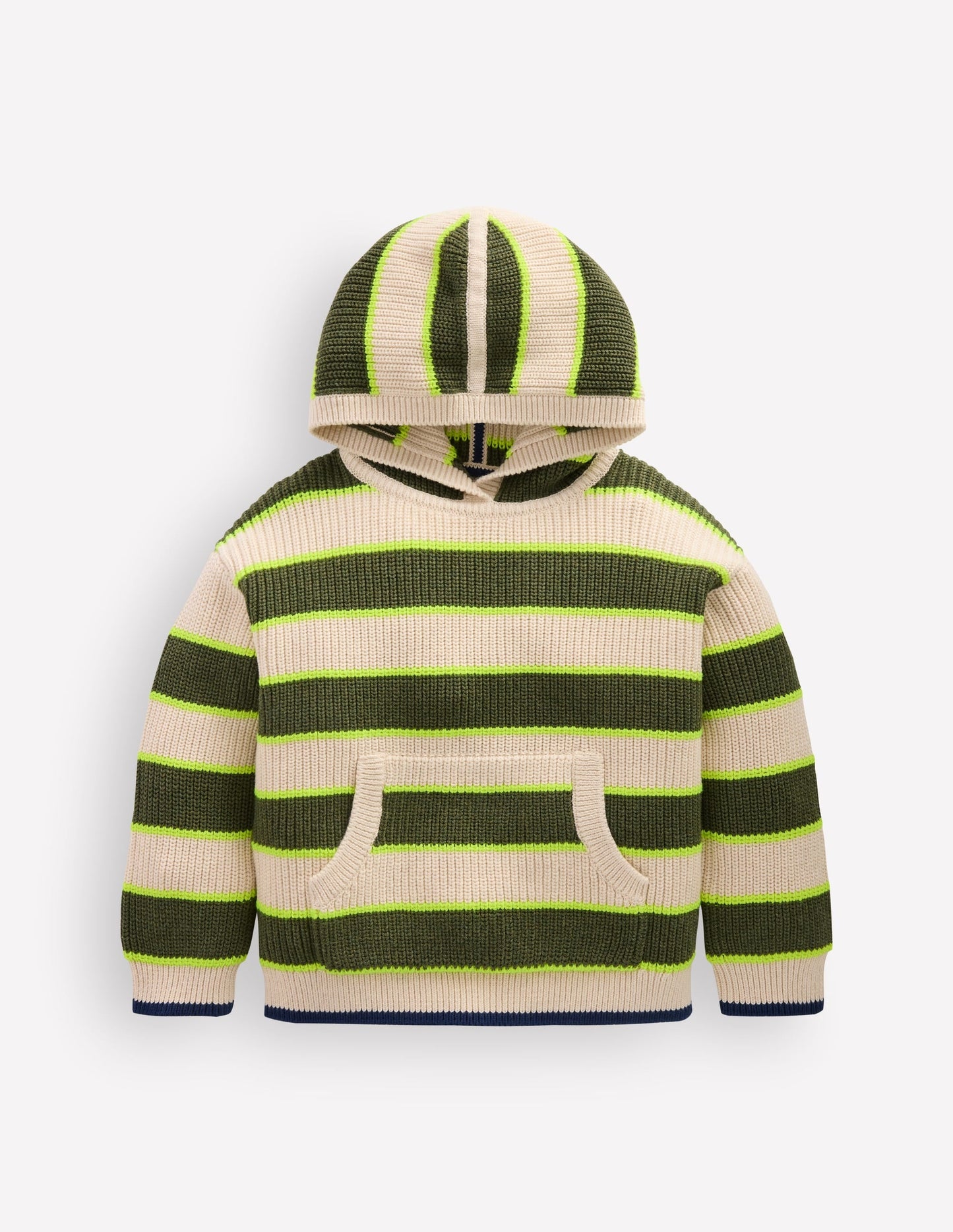 Chunky Cotton Hoodie-Oatmeal/Green Stripe