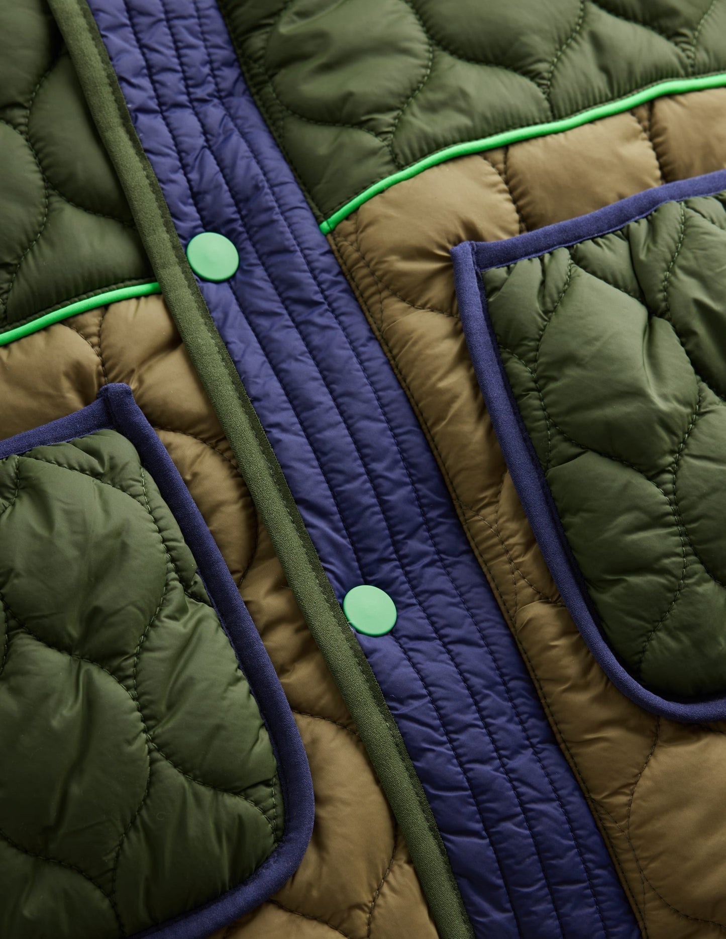Quilted Coat-Khaki Colourblock