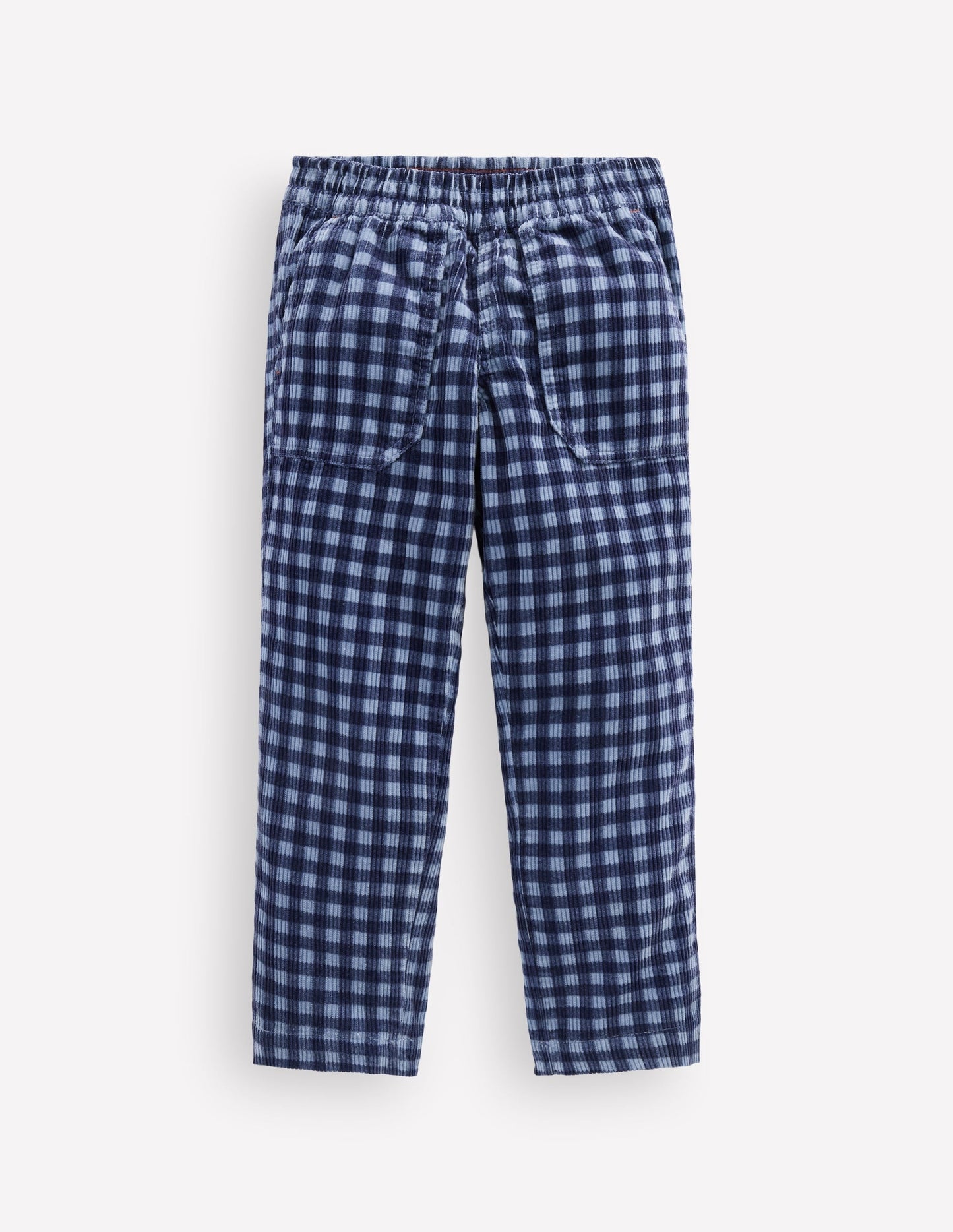Pull-on Cord Trousers-Faded Denim Gingham