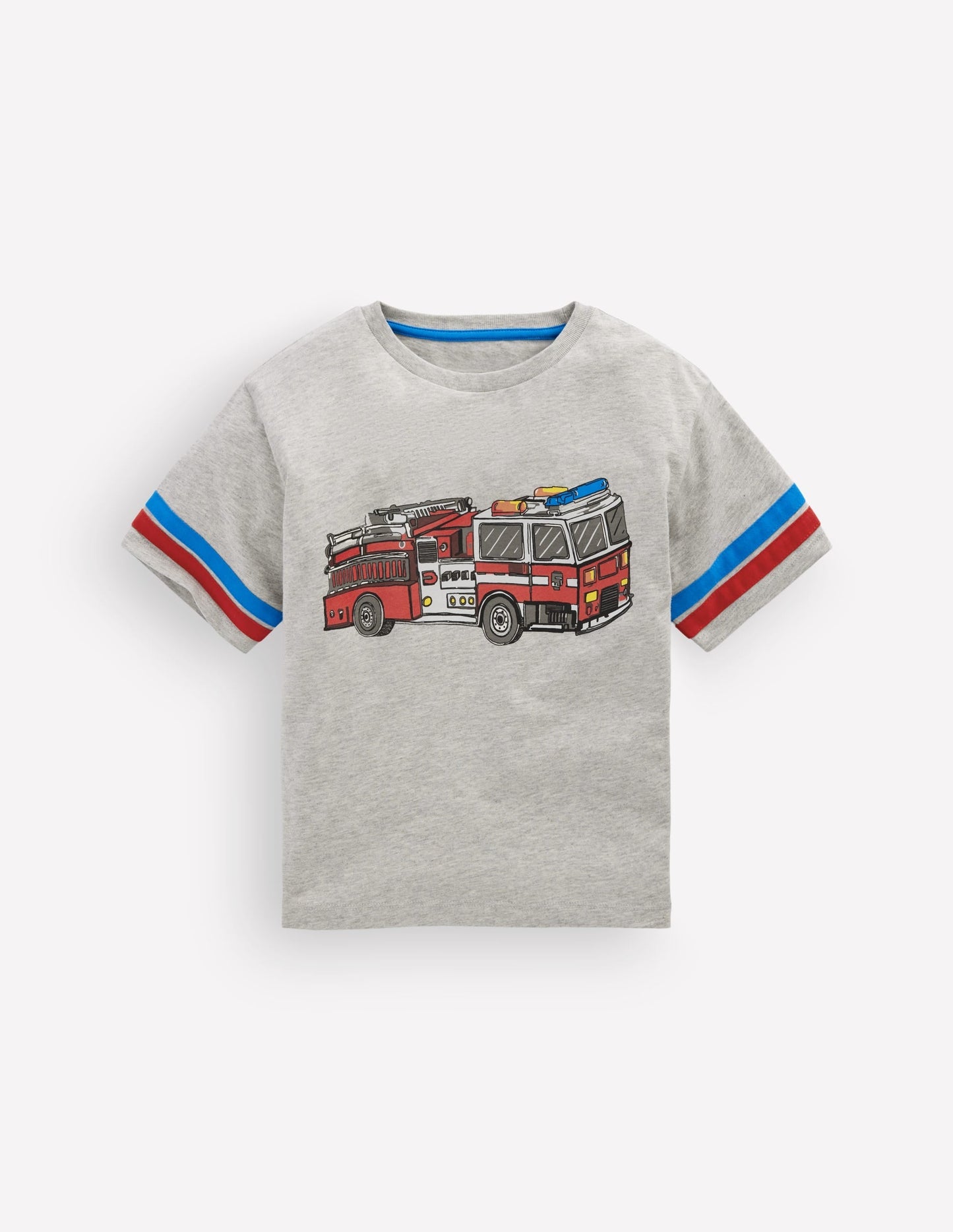 Colour Block Printed T-shirt-Grey Marl Firetruck