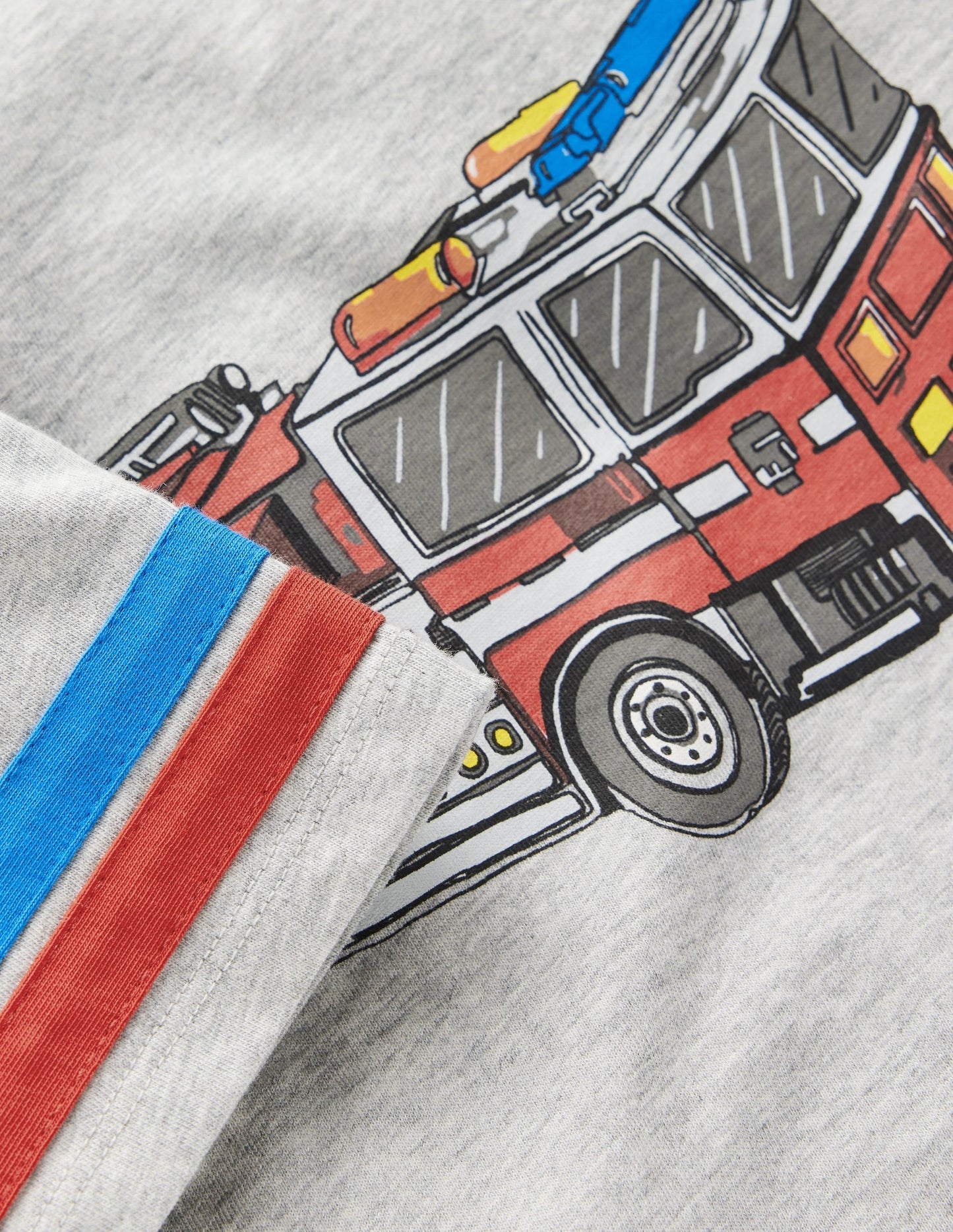 Colour Block Printed T-shirt-Grey Marl Firetruck
