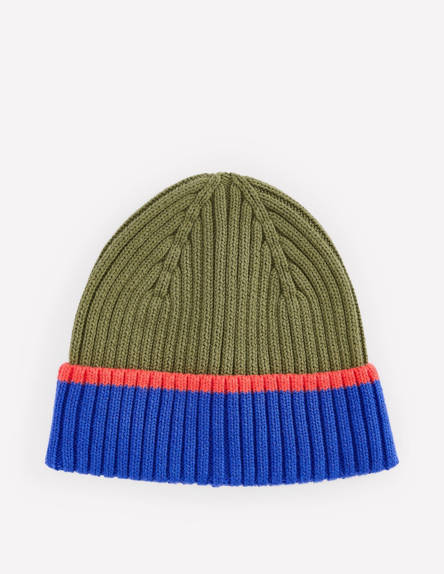 Boy's Cotton Ribbed Beanie-Olive Colourblock
