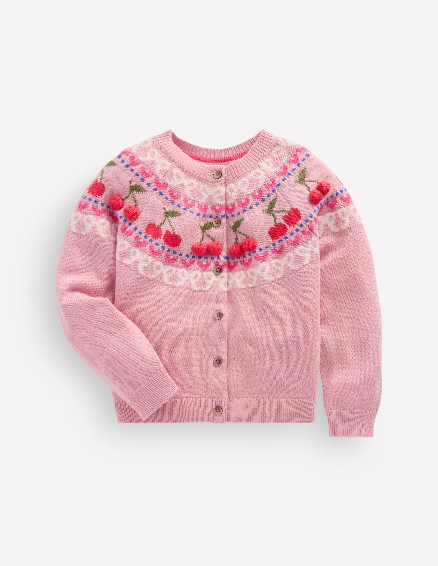 Edie Fair Isle Cardigan-Vintage Pink Marl Cherries