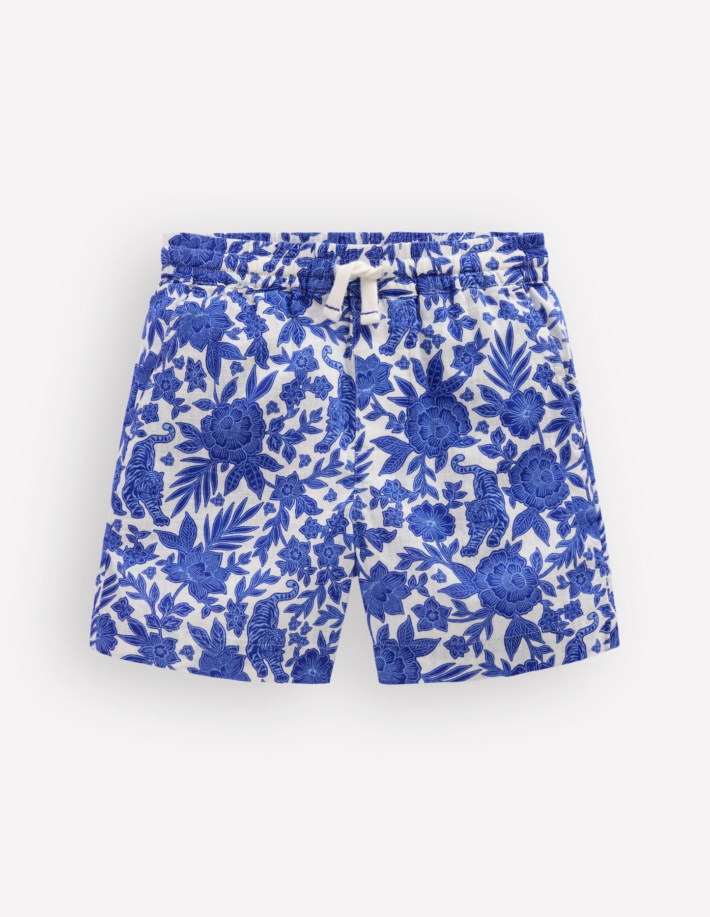 Cotton Linen Shorts-Jungle Woodblock