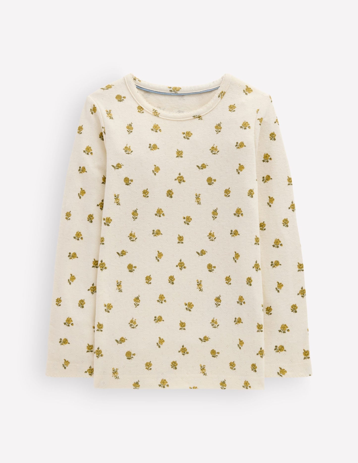 Long Sleeve Pointelle Top-Yellow Ditsy Floral