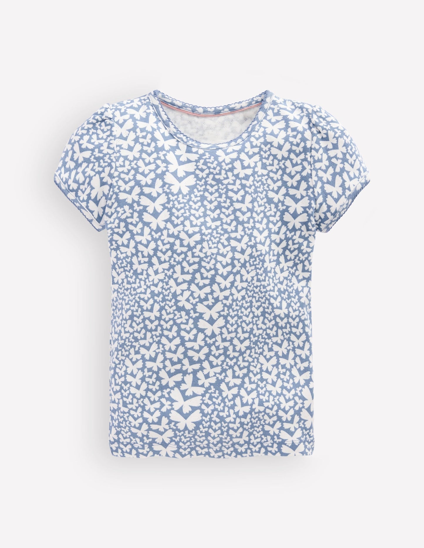 Short Sleeve Pointelle Top-Serenity Blue Butterflies