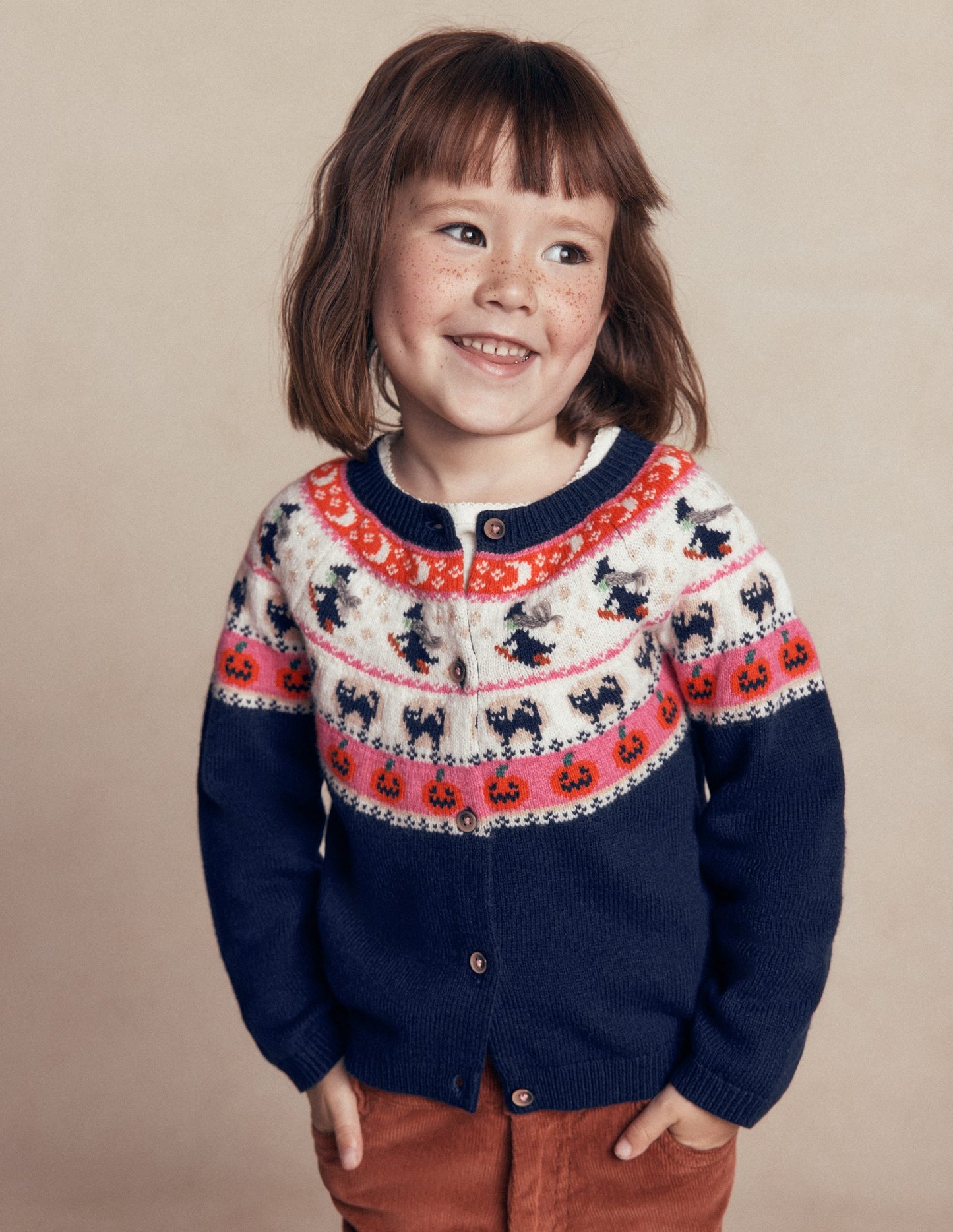 Edie Fair Isle Cardigan-College Navy Halloween