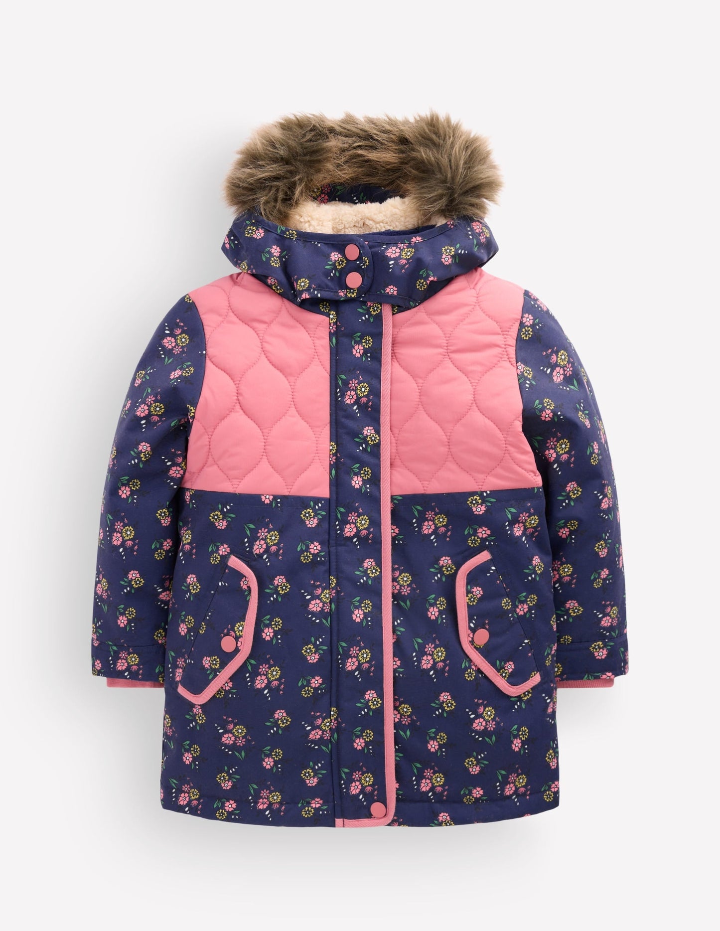 Joni Quilted Parka Coat-Navy Floral
