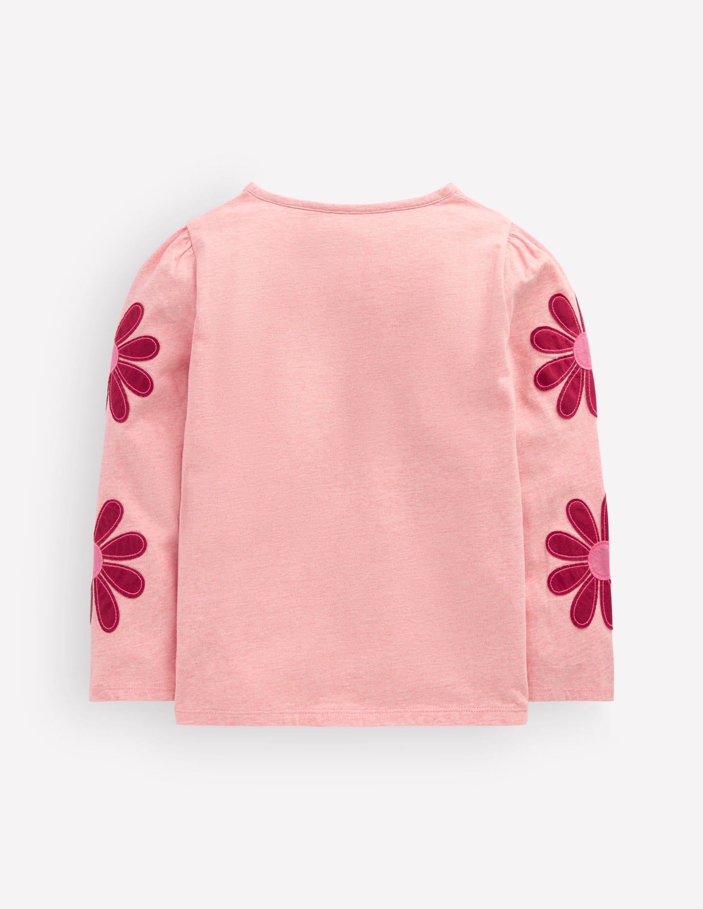 Puff Sleeve Appliqué  T-shirt-Pink Marl Flowers