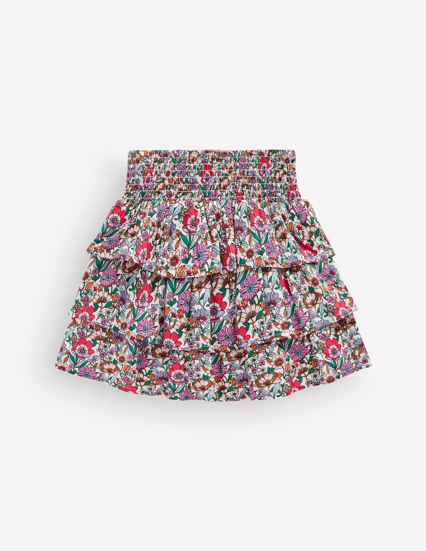 Smocked Waist Ruffle Skirt-Soft Cream Floral Field