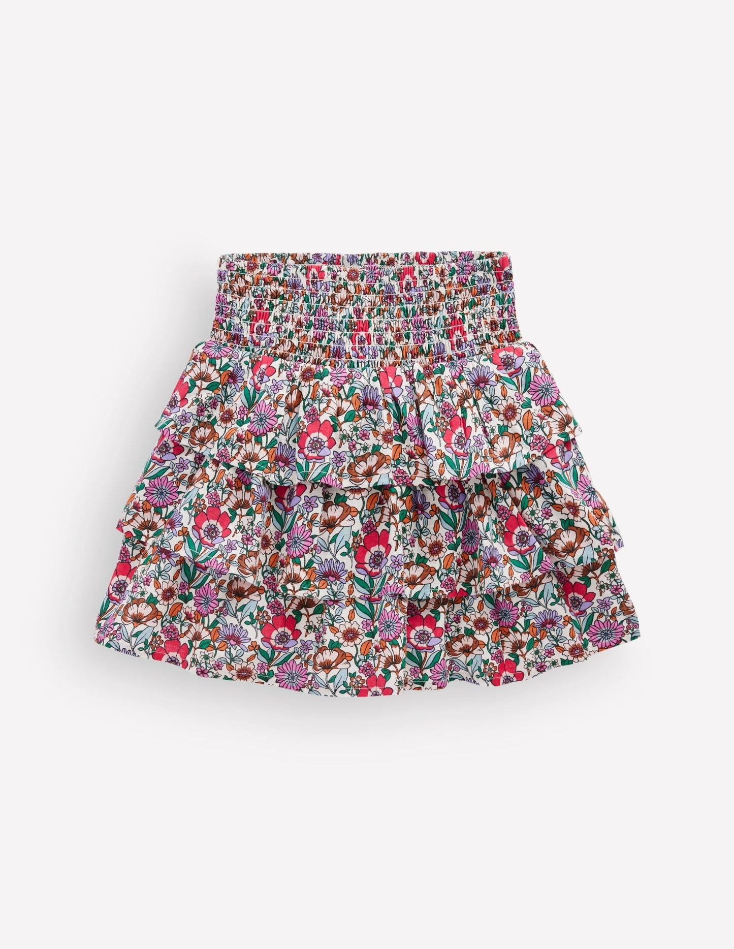 Smocked Waist Ruffle Skirt-Soft Cream Floral Field