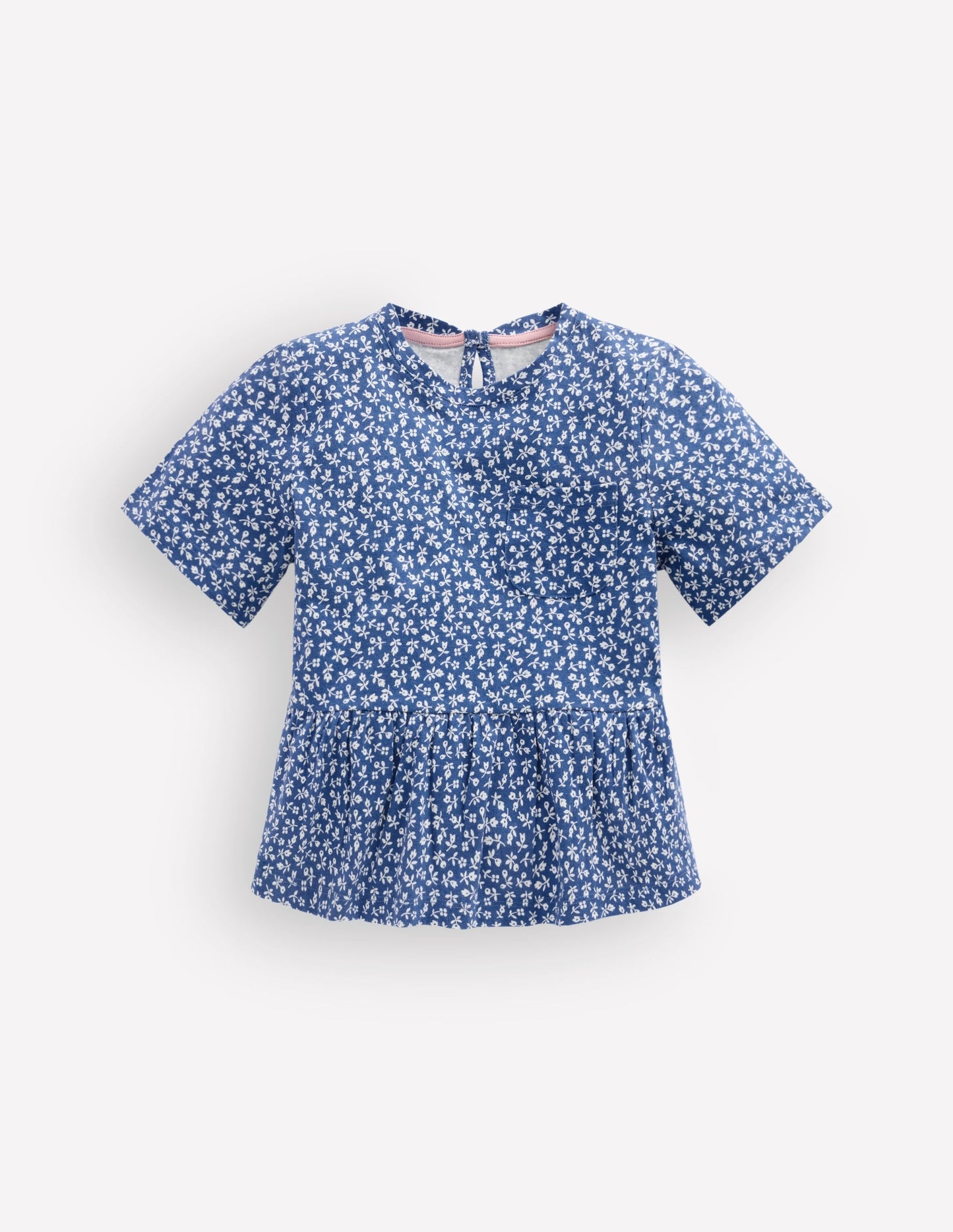 Short Sleeve Peplum Top-Bluejay Ditsy Floral