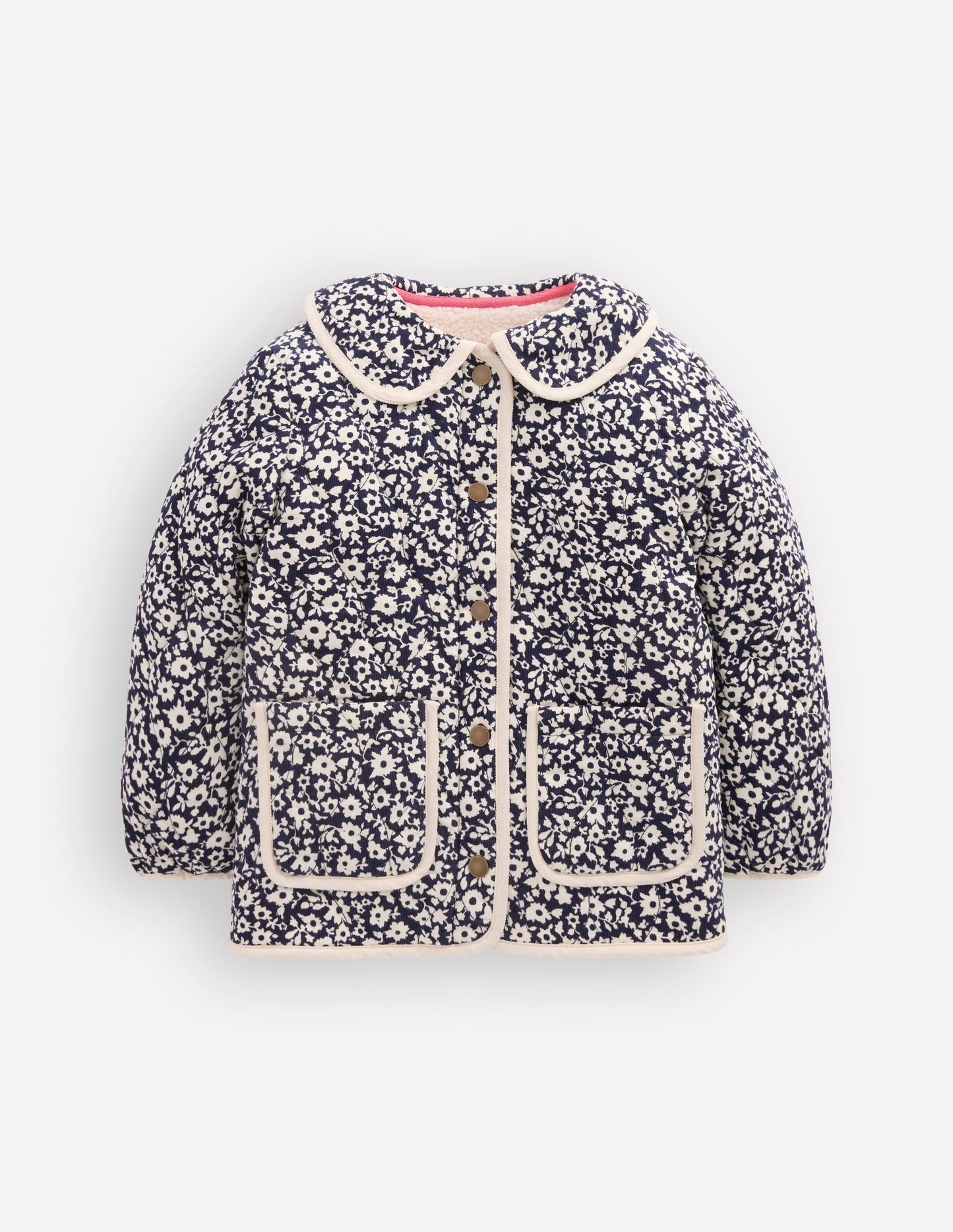 Quilted Cord Jacket-Navy Floral Print
