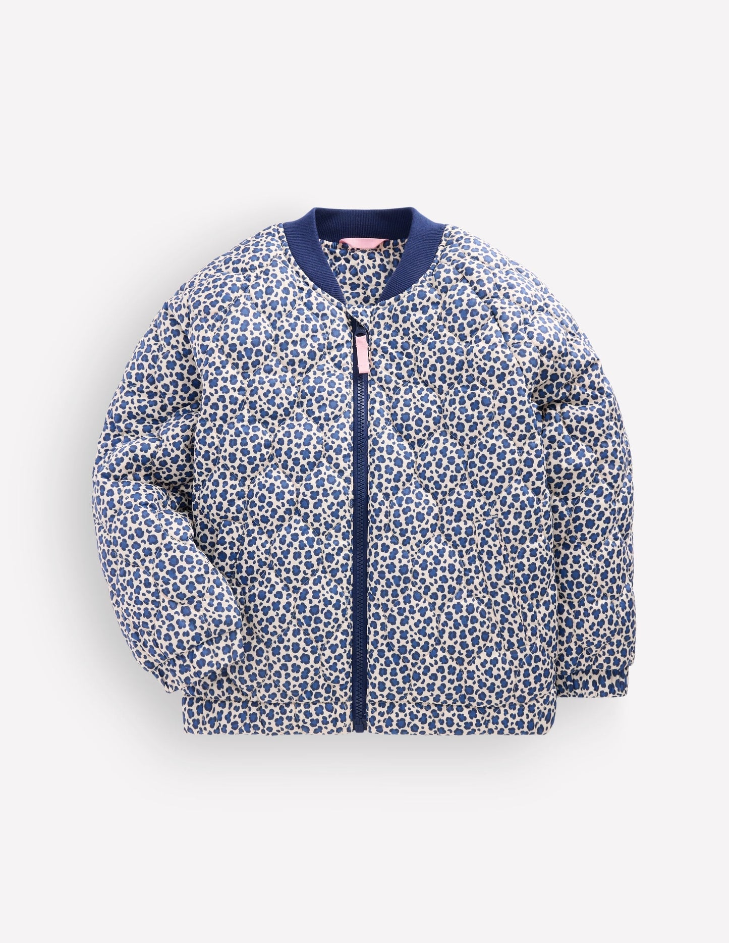 Quilted Bomber Jacket-Calico White/ Blue Leopard
