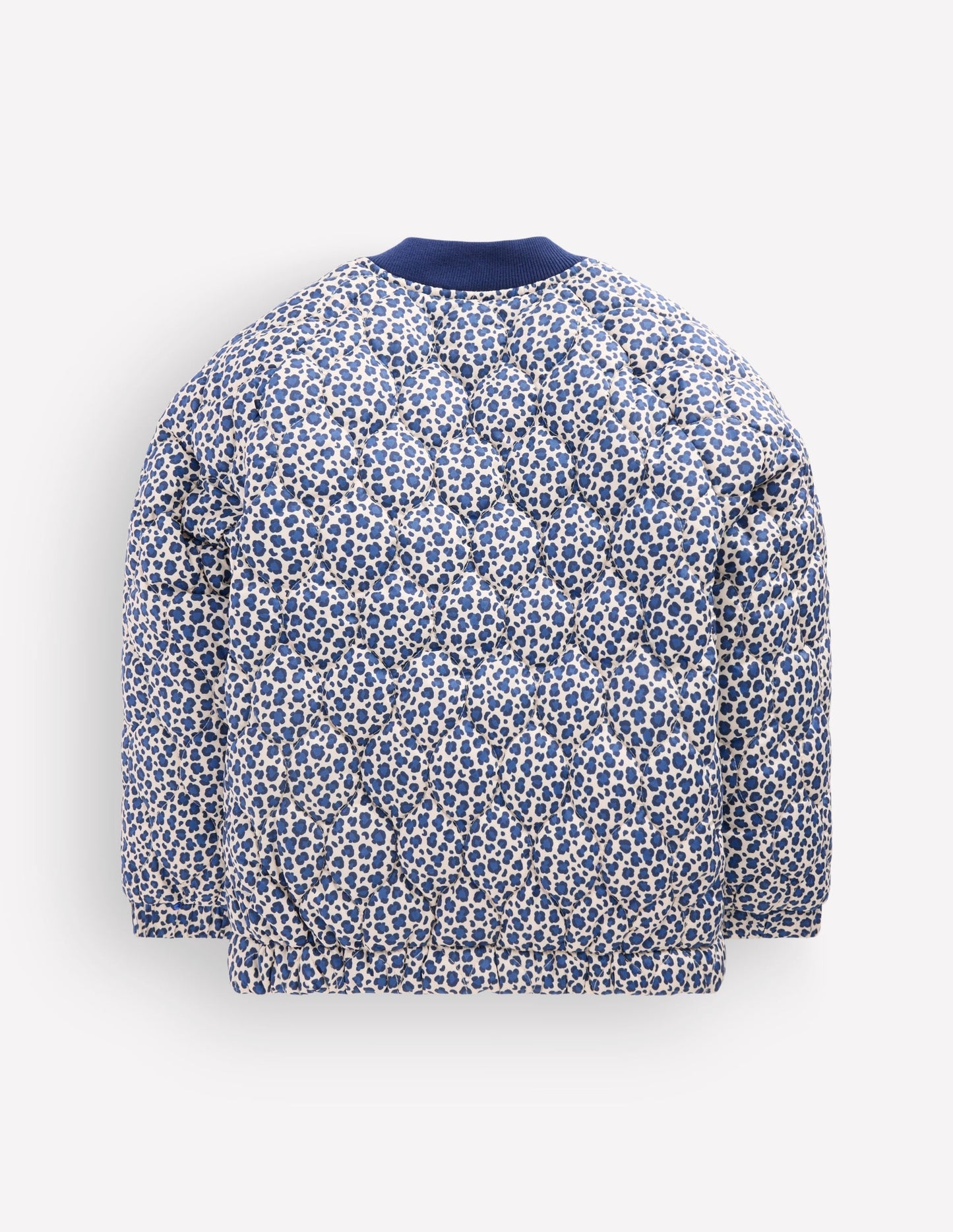 Quilted Bomber Jacket-Calico White/ Blue Leopard