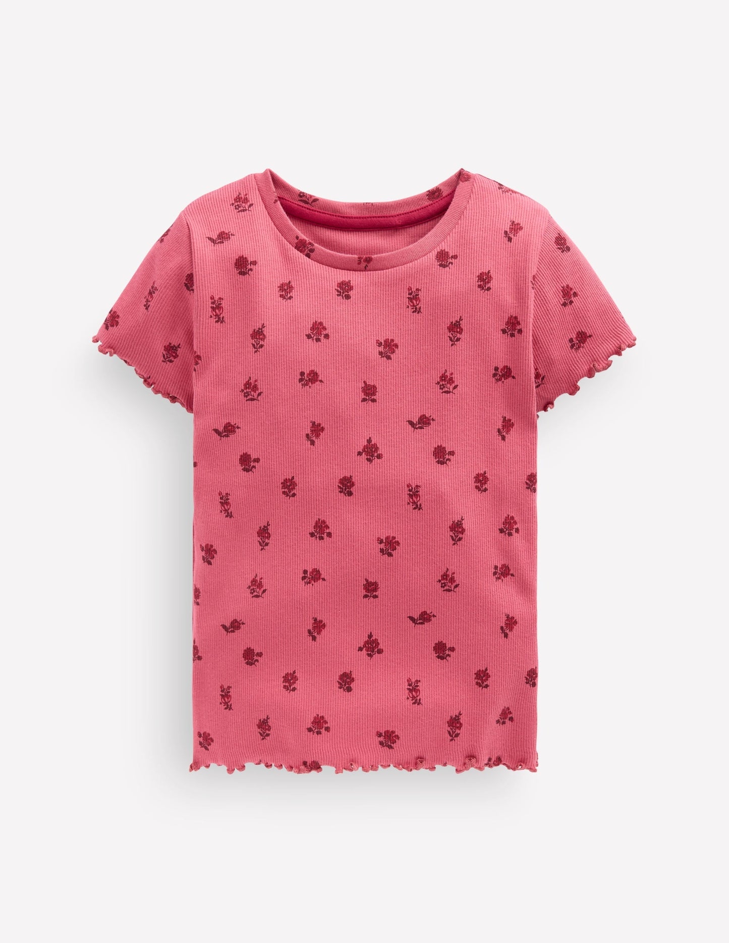 Short Sleeve Rib T-Shirt-Red Floral