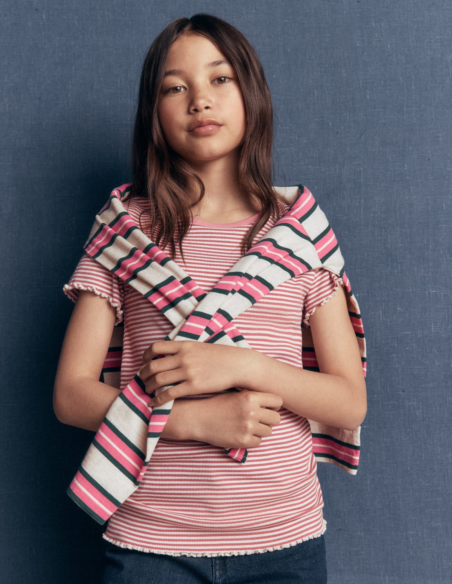 Short Sleeve Rib T-Shirt-Pink Stripe