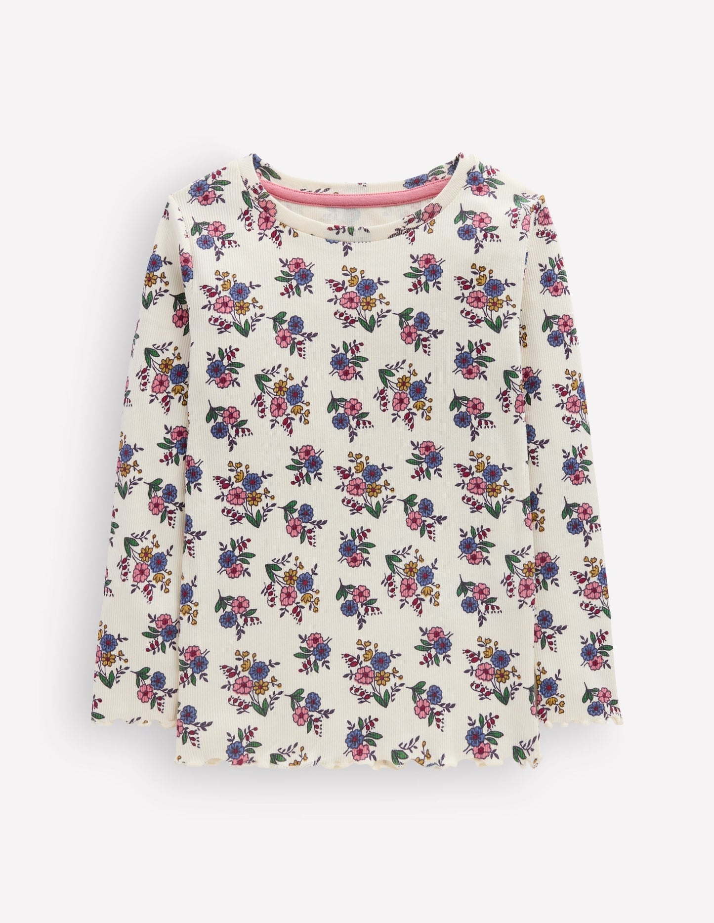 Ribbed Long Sleeve T-Shirt-Soft Ivory Ditsy Floral