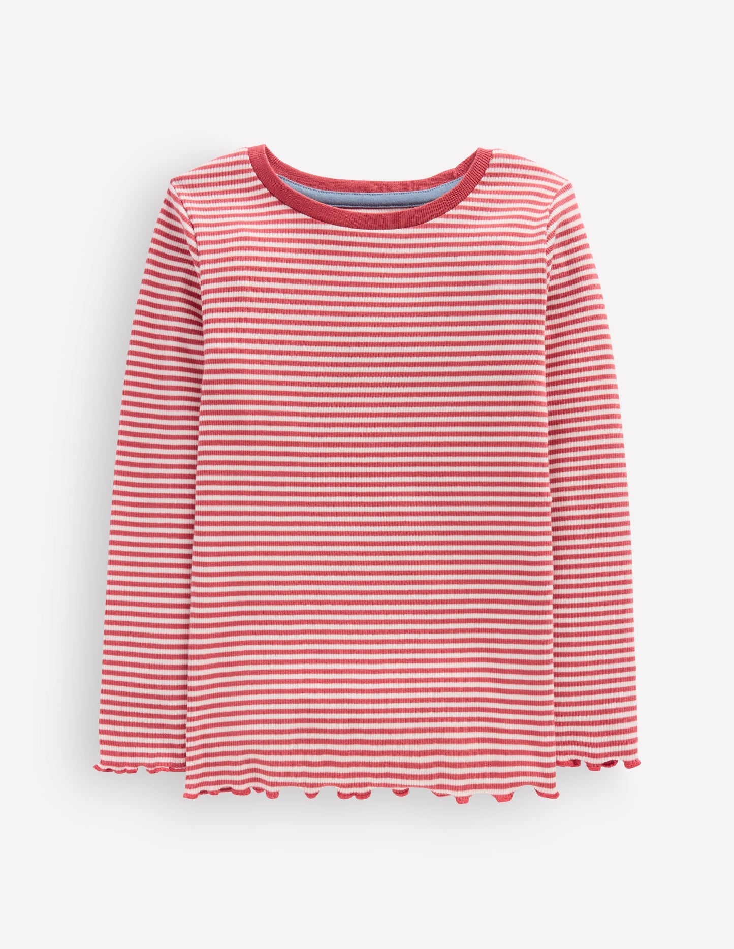 Ribbed Long Sleeve T-Shirt-Pink/ Soft Ivory Stripe