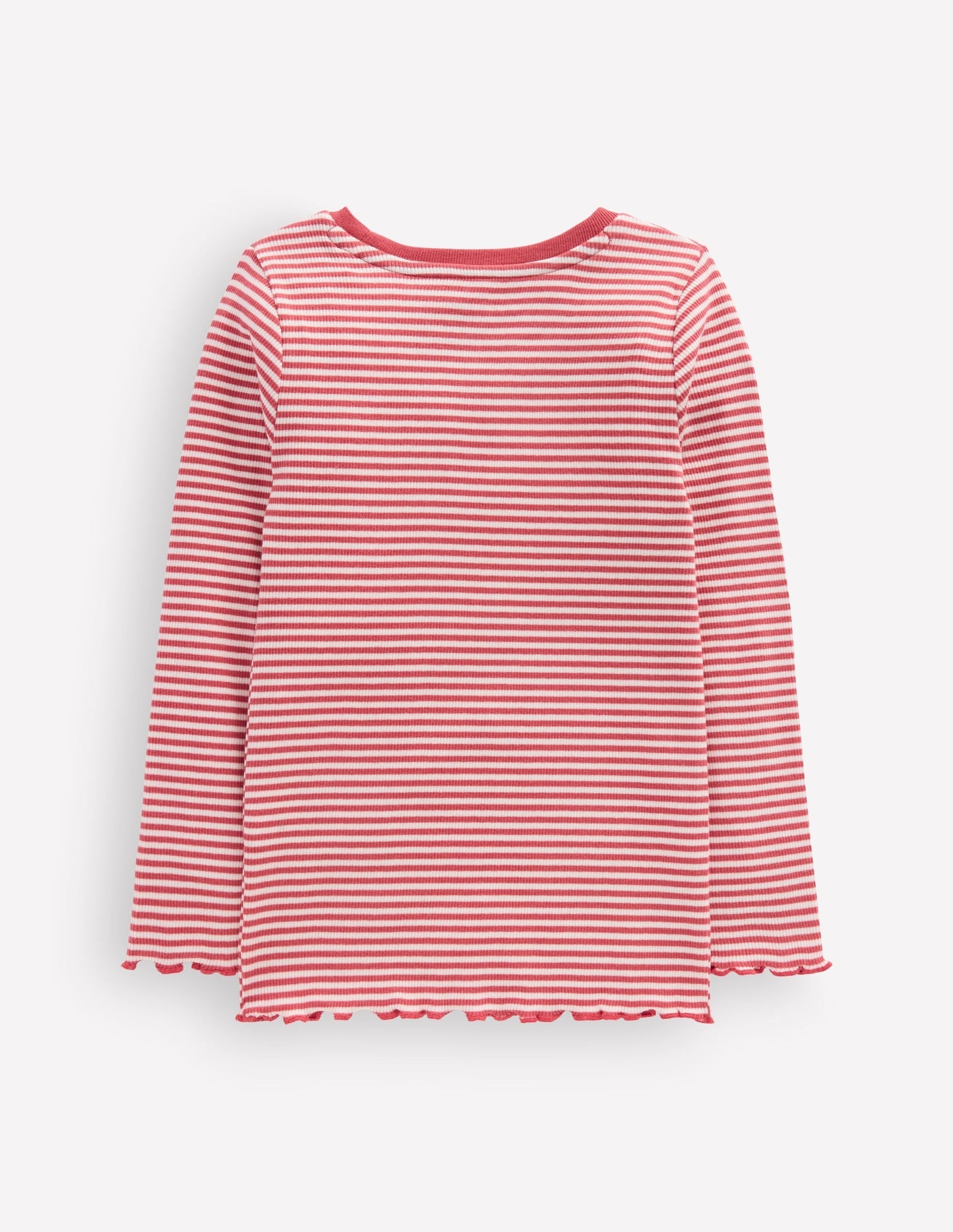 Ribbed Long Sleeve T-Shirt-Pink/ Soft Ivory Stripe