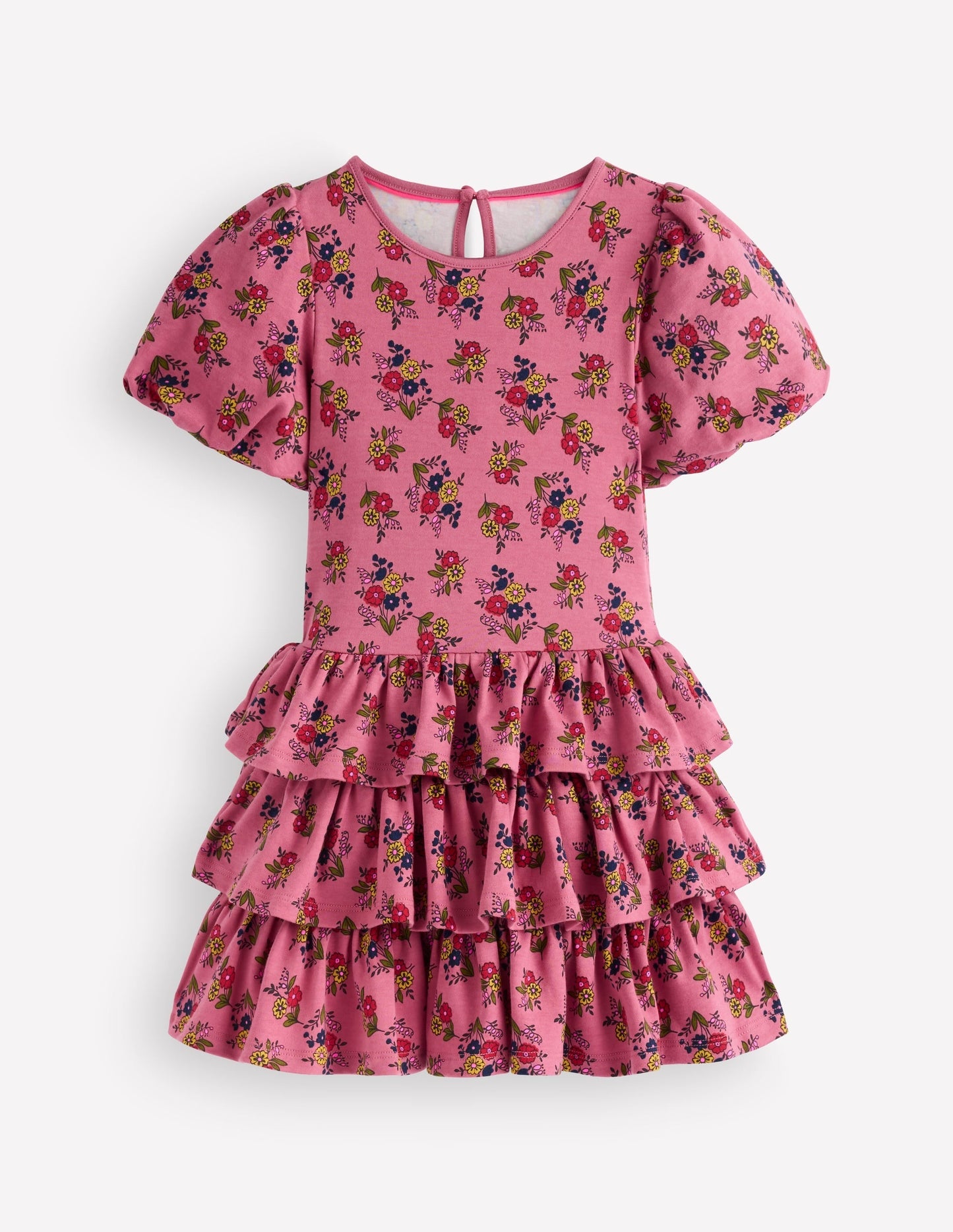 Ruffle Skirt Jersey Dress-Formica Pink Floral Bunches