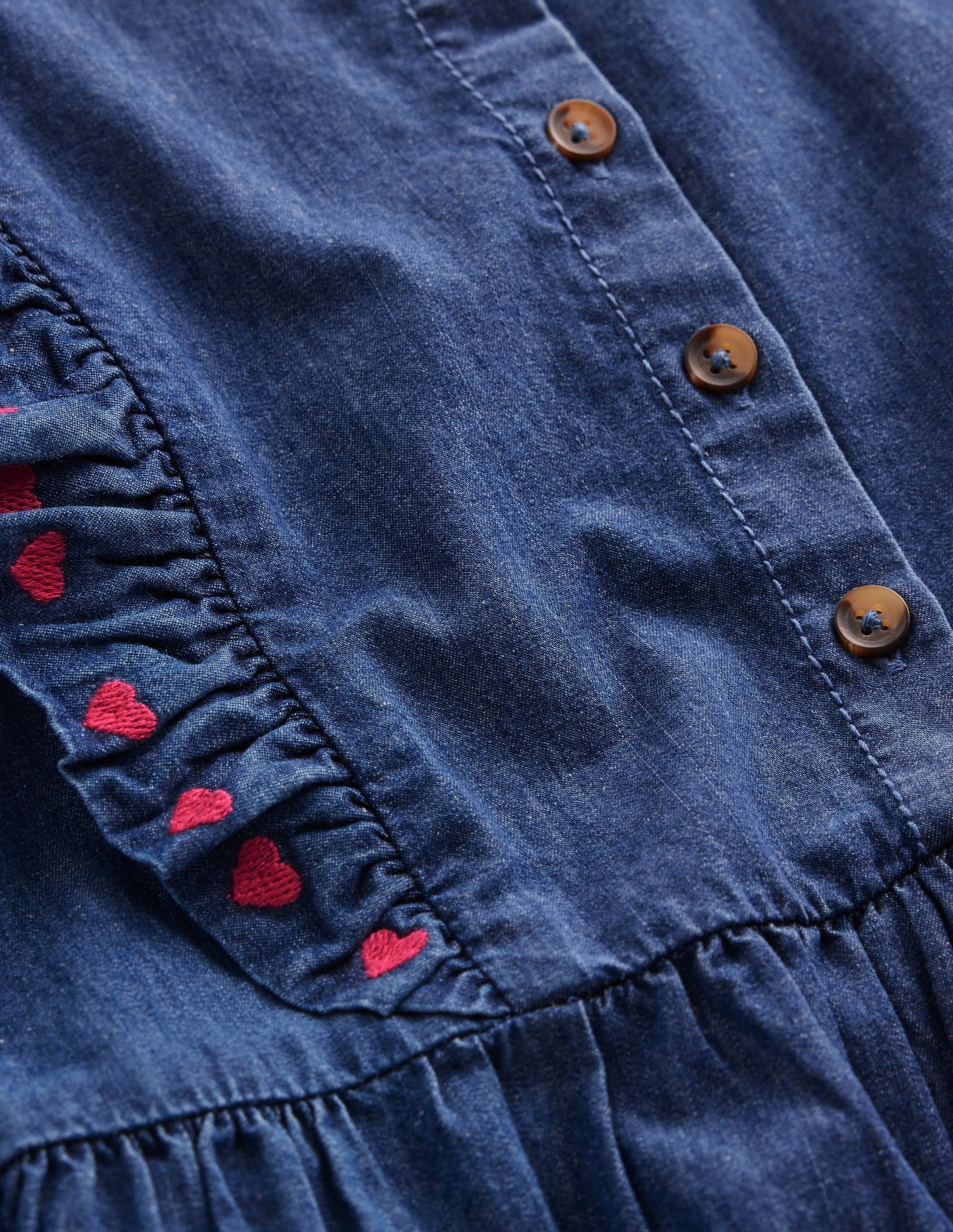 Winnie Frill Trim Shirt Dress-Denim Heart Embroidery