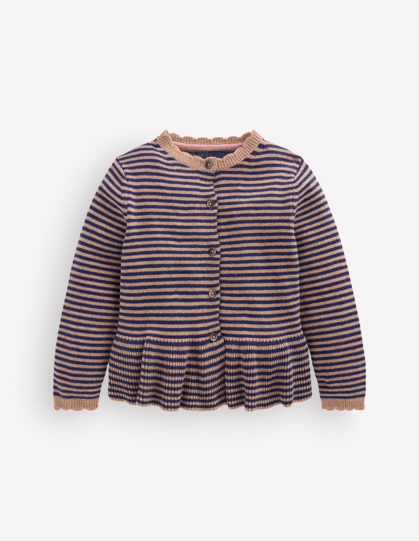 Pretty Peplum Cardigan-Camel/ College Navy Stripe
