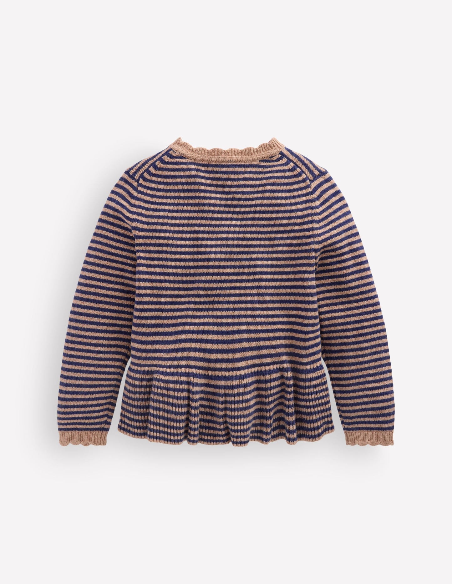 Pretty Peplum Cardigan-Camel/ College Navy Stripe