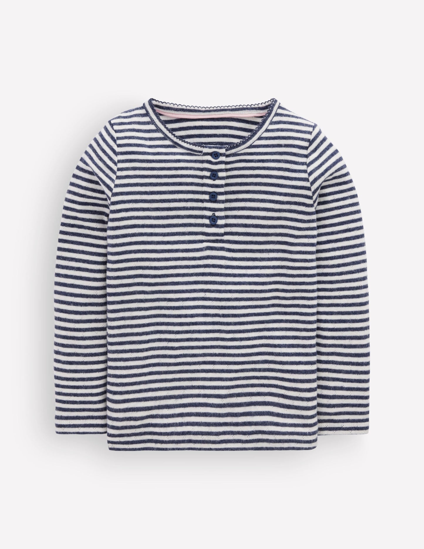 Long Sleeve Henley Top-Soft Ivory/ Navy Stripe