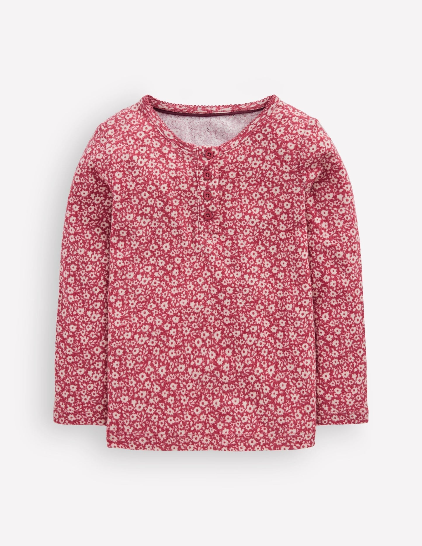 Long Sleeve Henley Top-Pink Floral