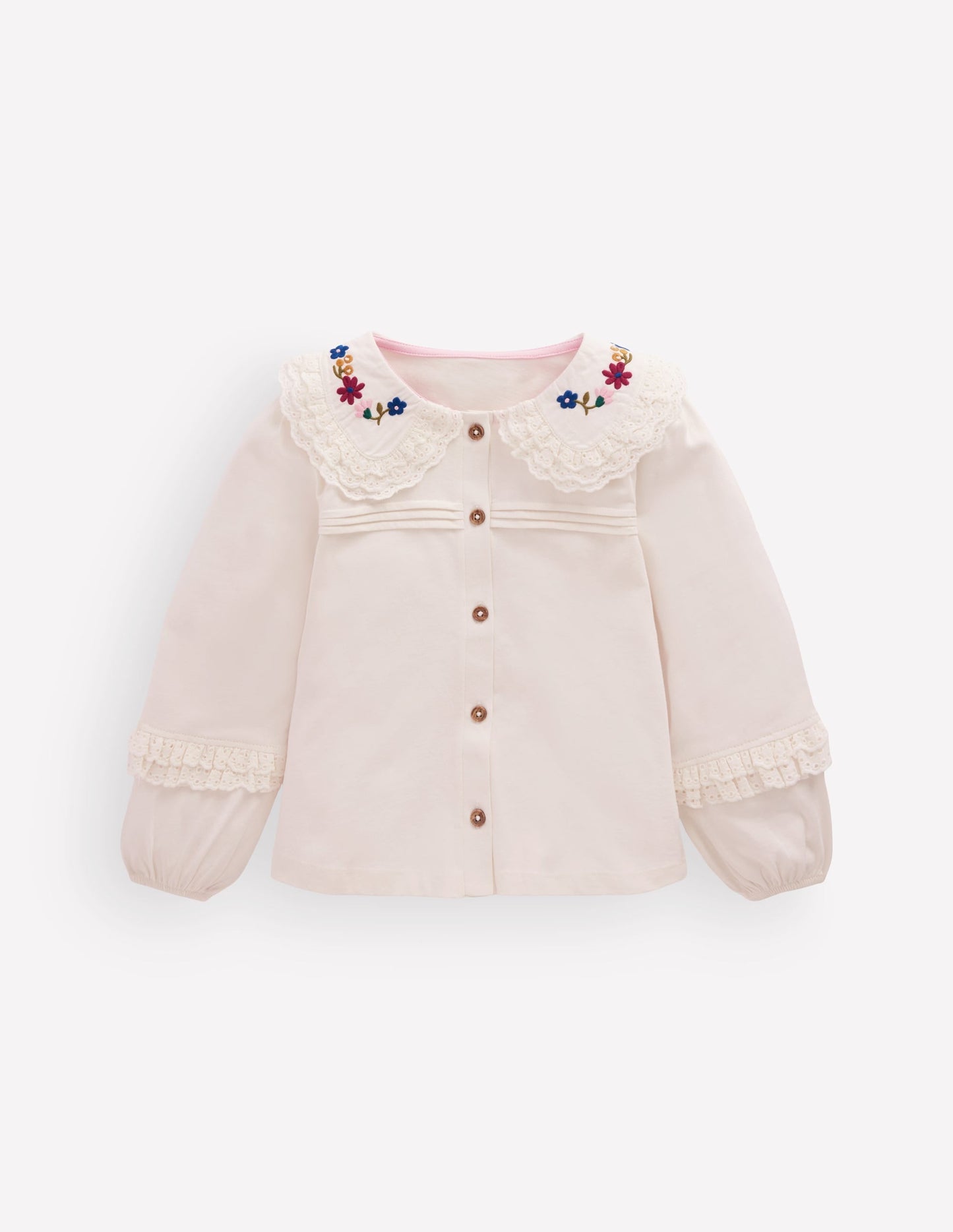 Broderie Collar Jersey Top-Soft Ivory