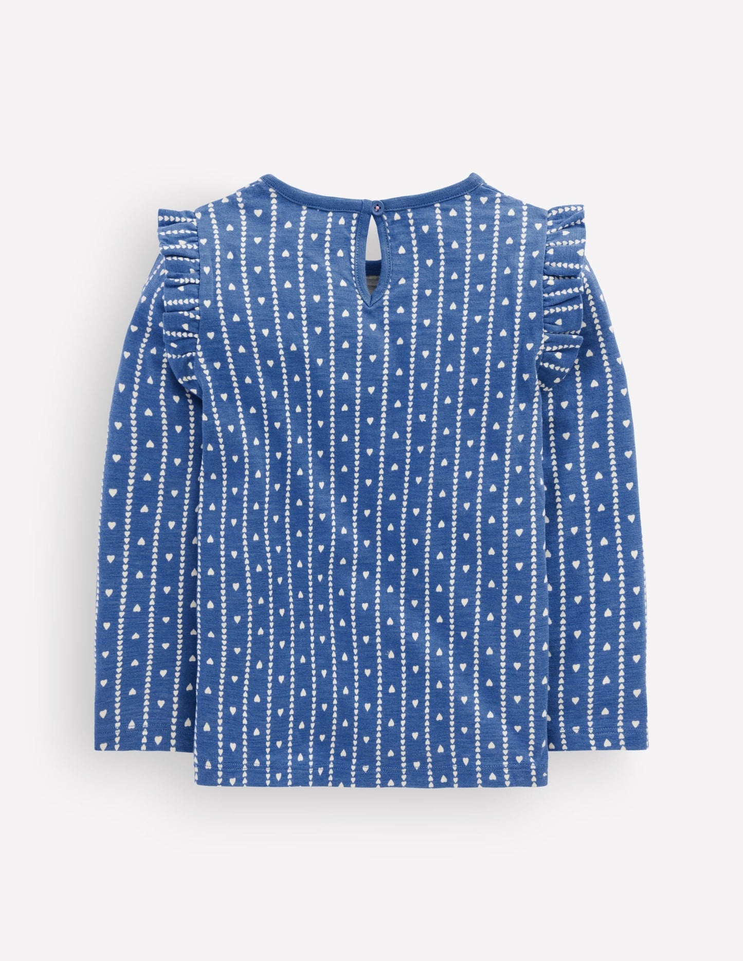 Frill Sleeve Slub Top-Blue Linear Hearts