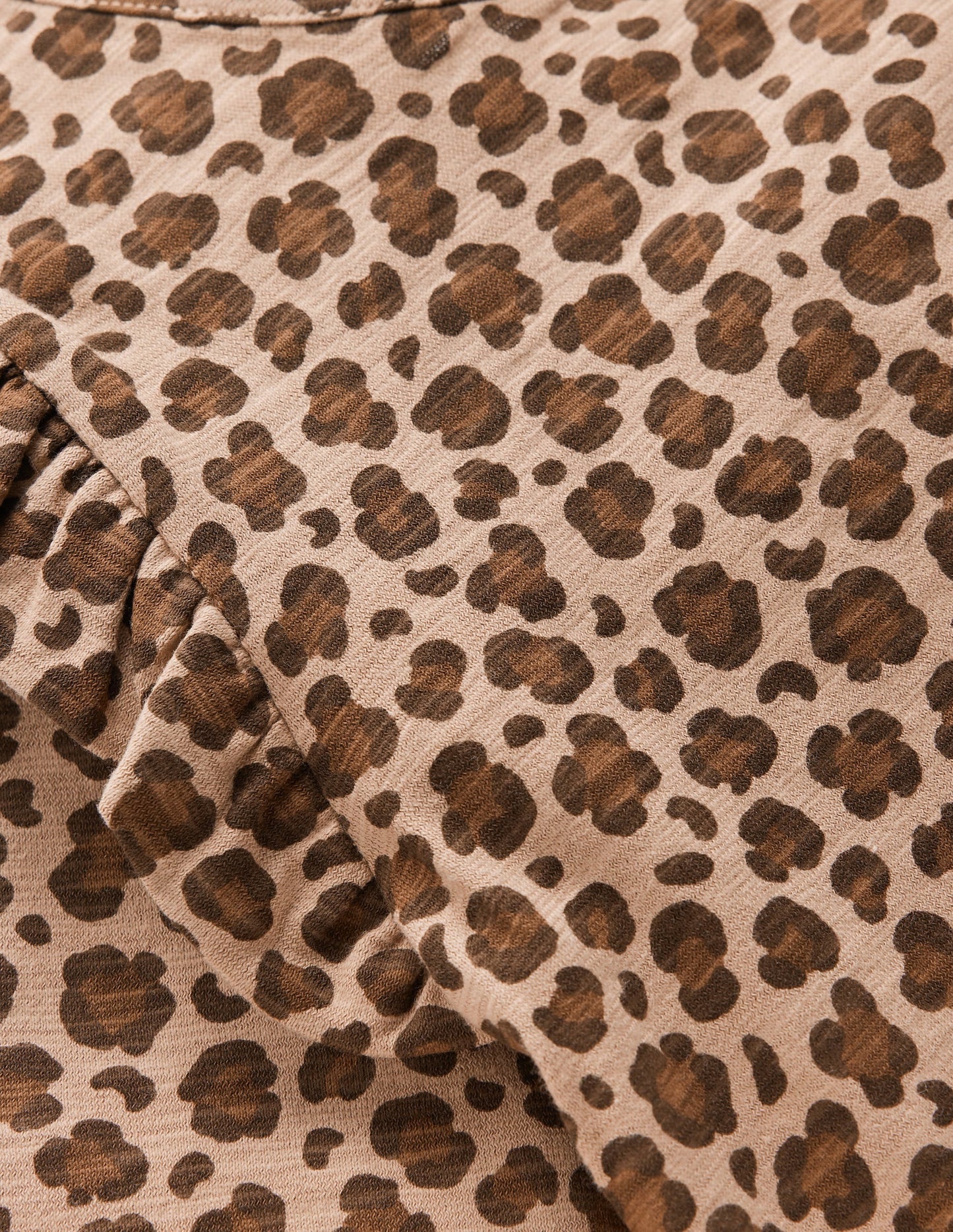 Frill Sleeve Slub Top-Milk Chocolate Brown Leopard