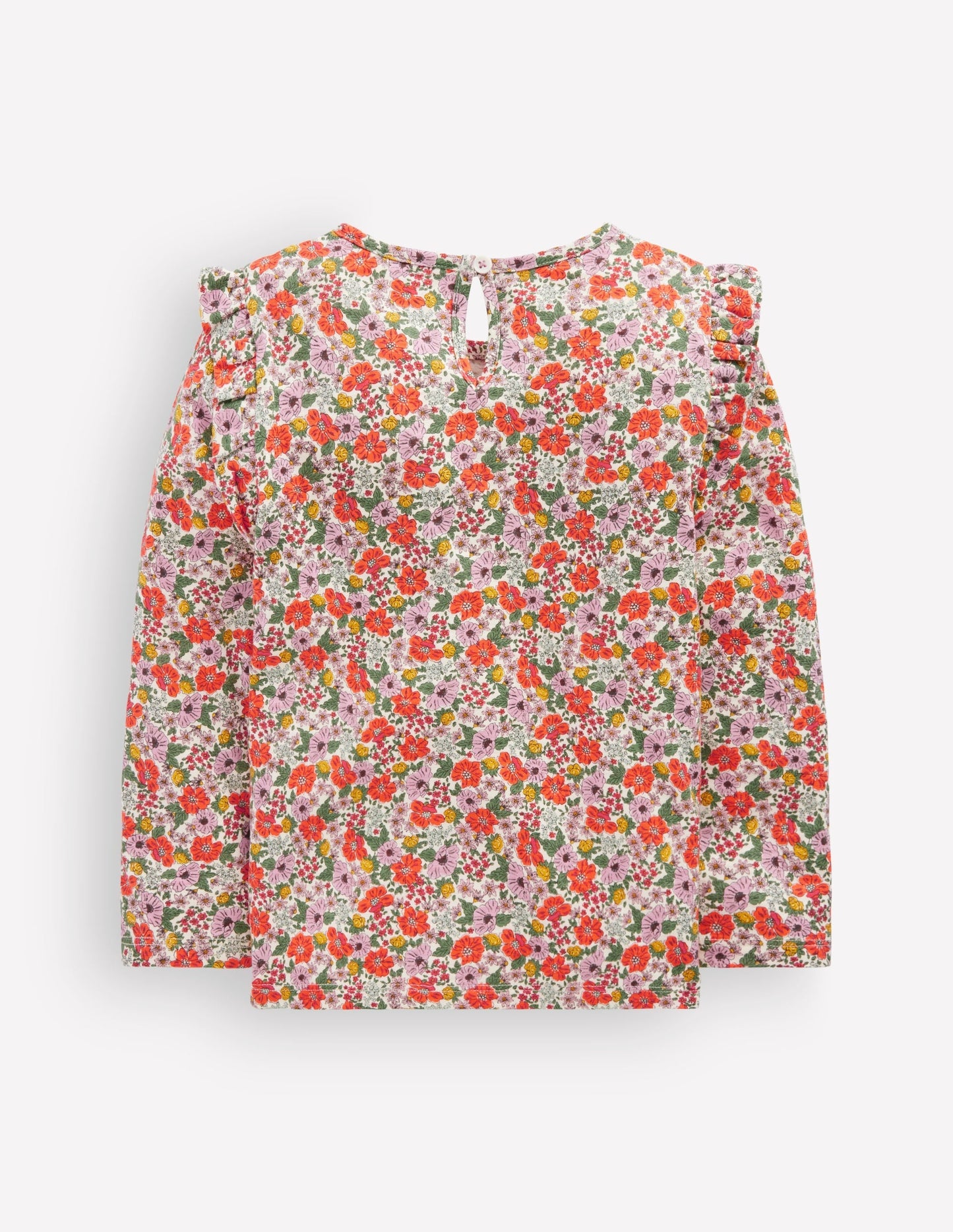 Frill Sleeve Slub Top-Soft Cream Garden Flowerbed