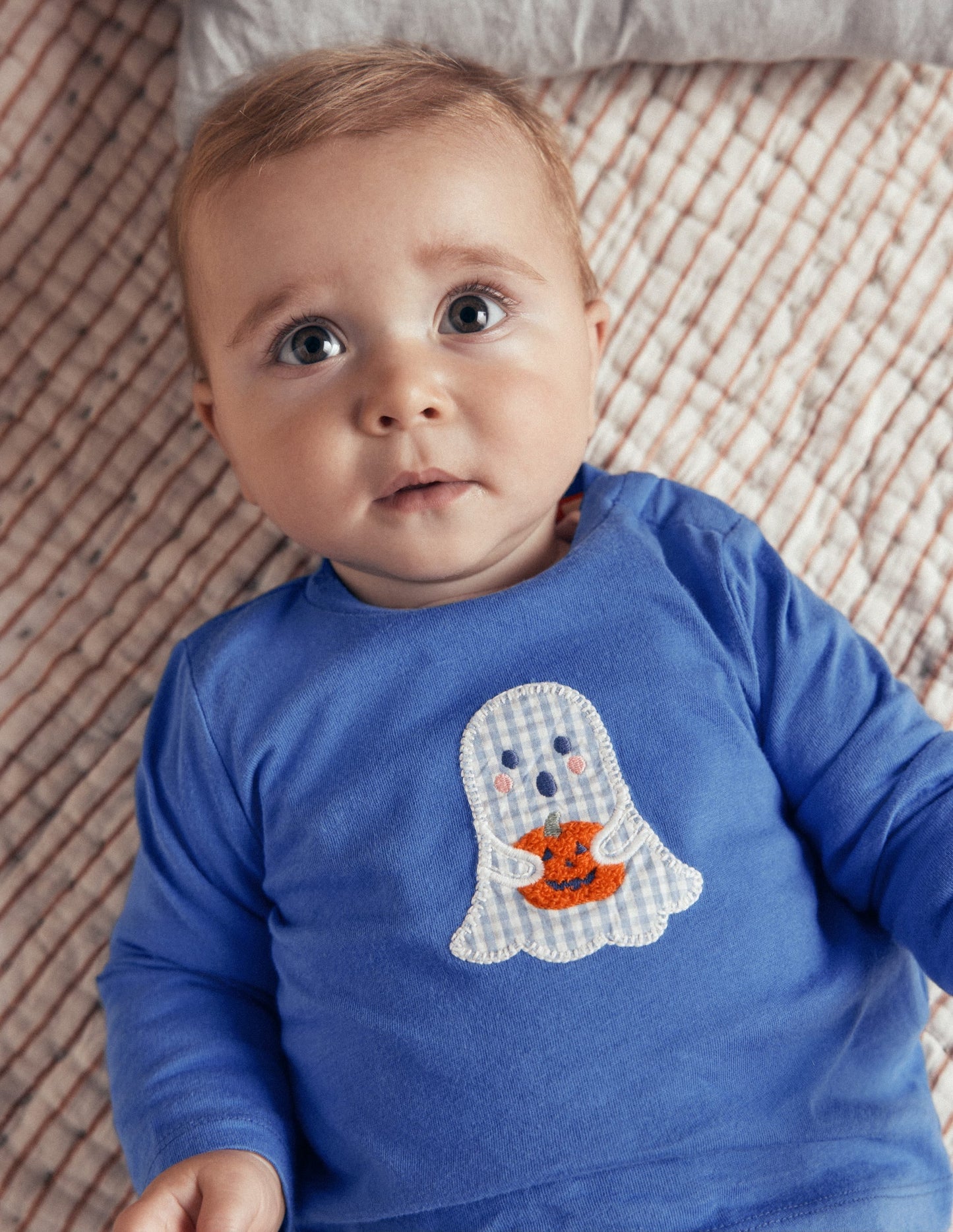 Long Sleeve Appliqué T-shirt-Bluejay Ghost