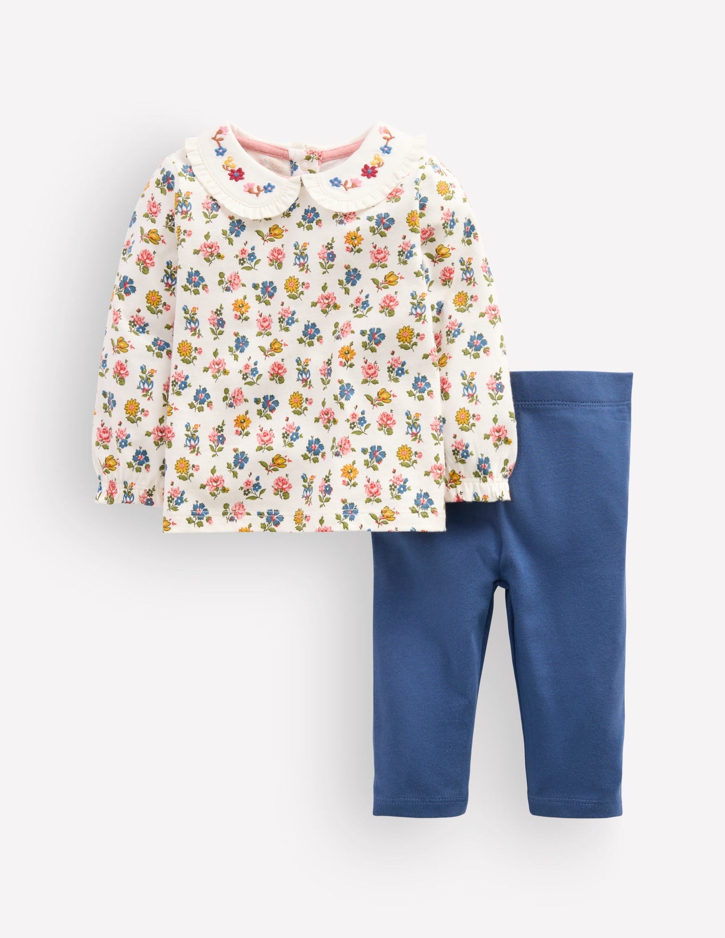 Collared Jersey Set-Blue Ditsy Floral
