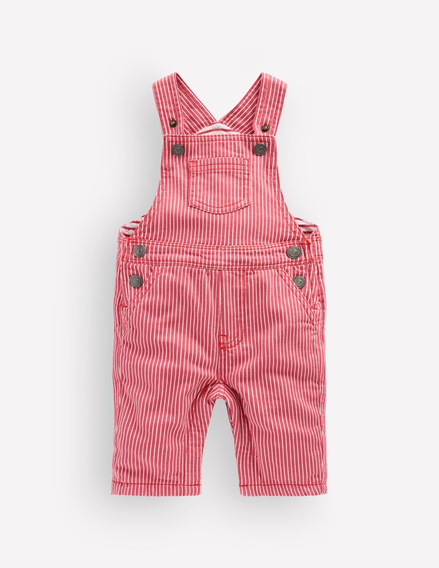 Woven Dungarees-Holly Berry Ticking Stripe