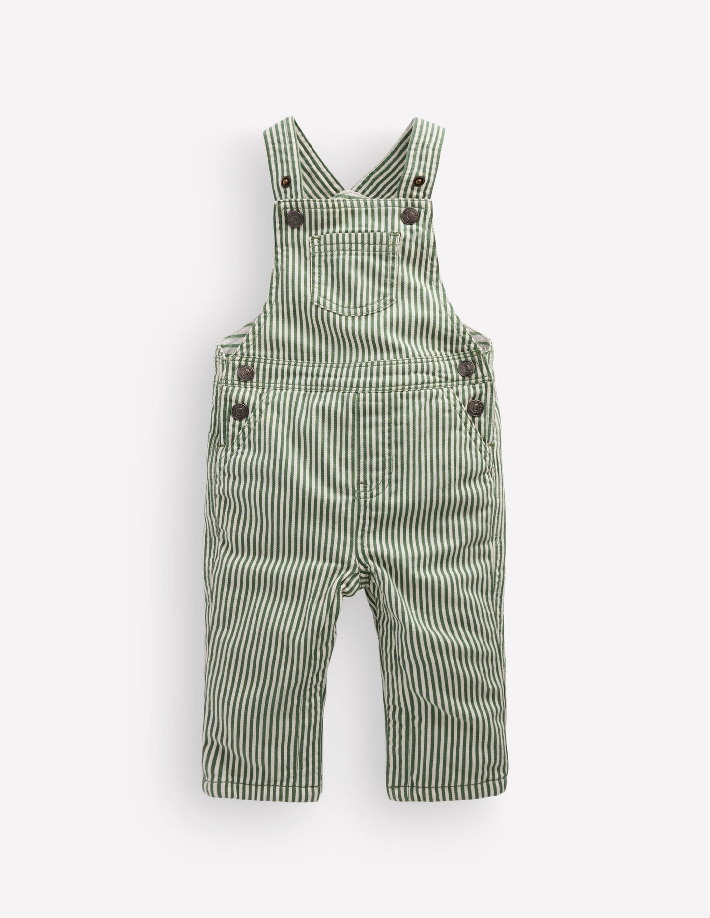 Woven Dungarees-Green Ticking Stripe