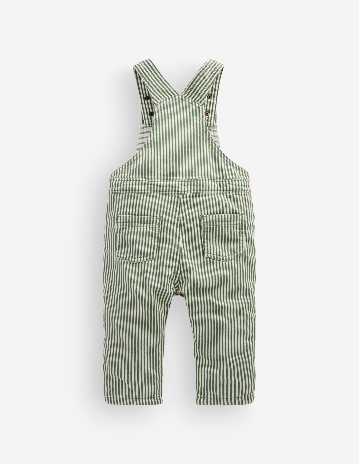 Woven Dungarees-Green Ticking Stripe
