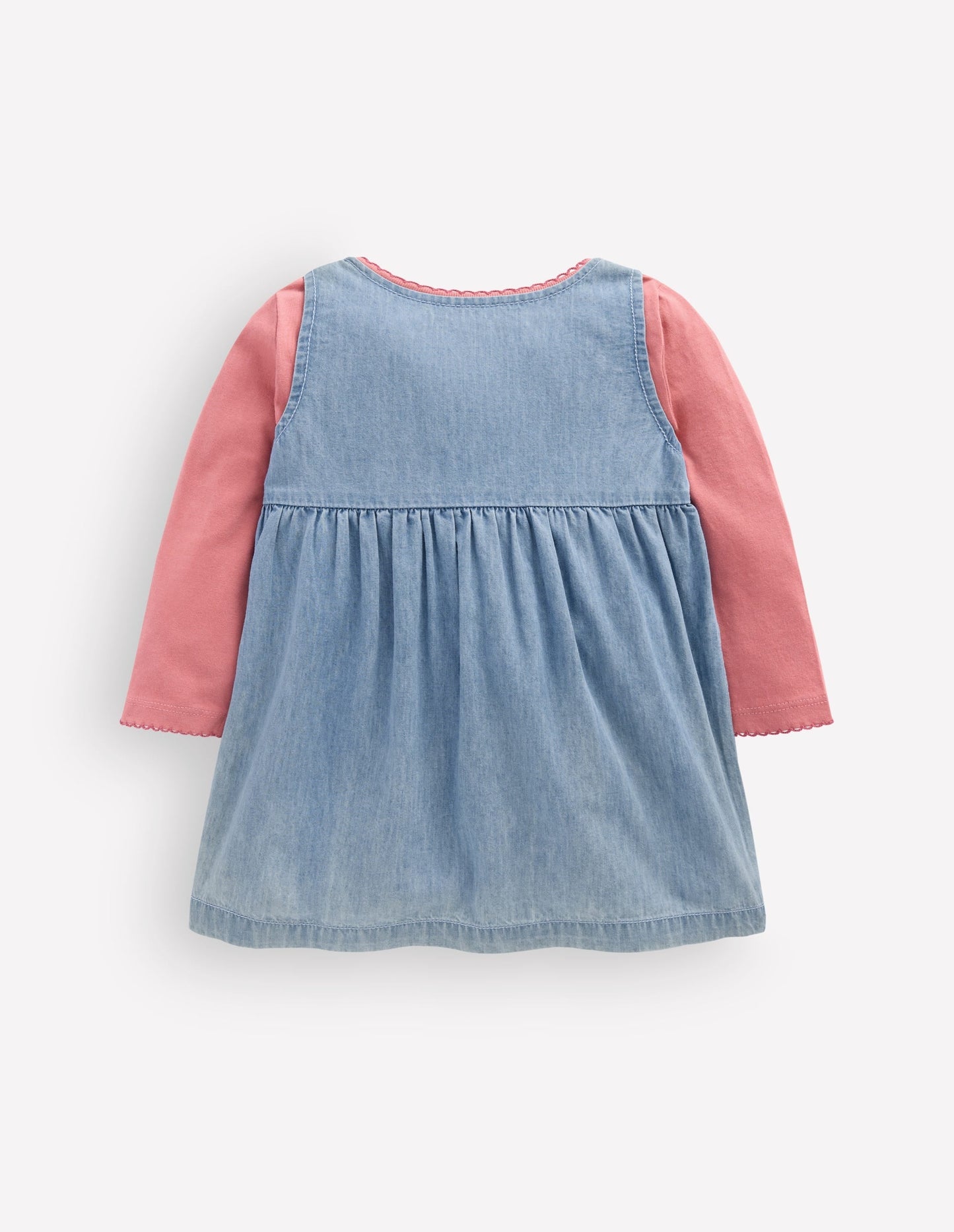 Embroidered Pinny Dress Set-Embroidered Chambray