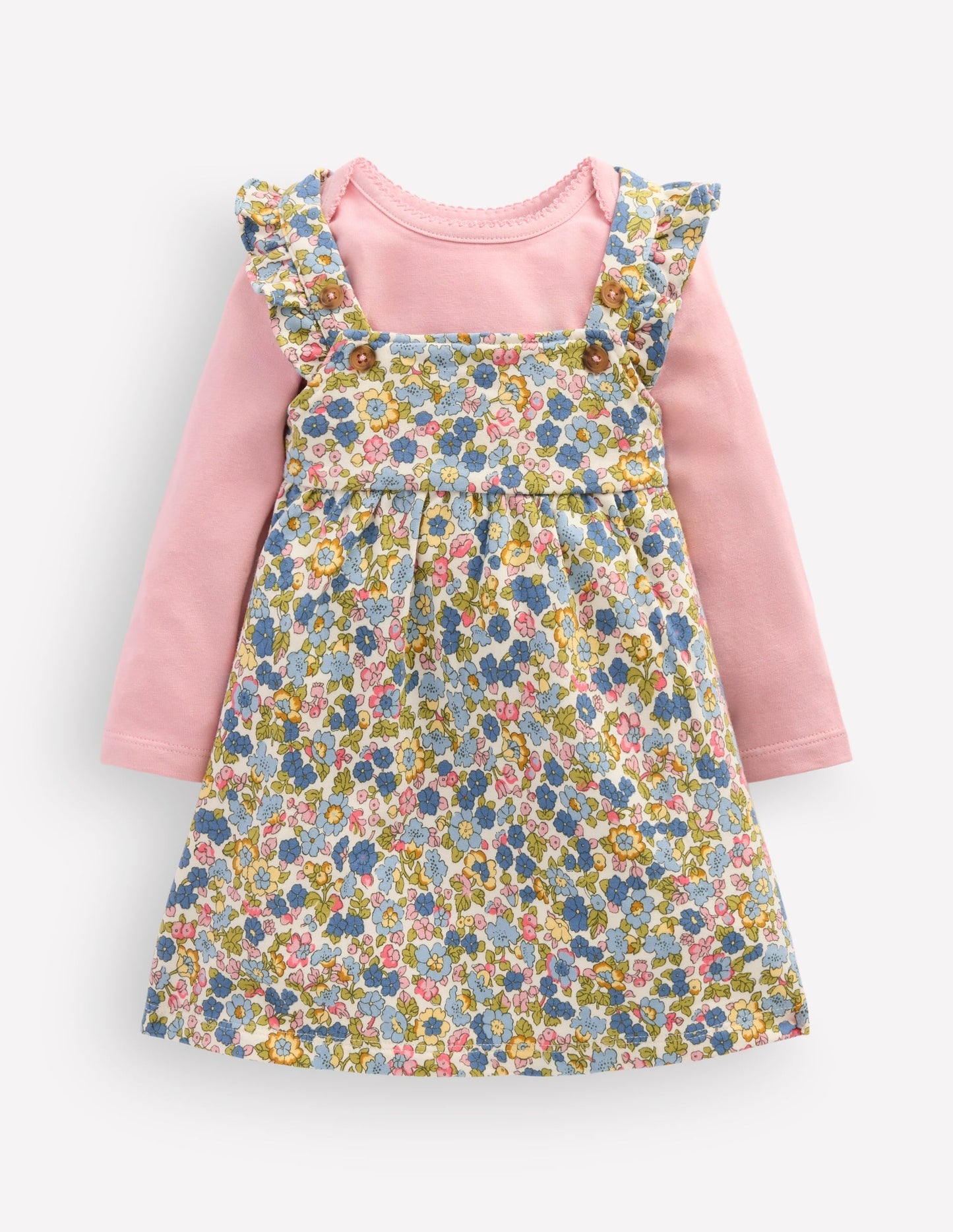 Jersey Pinny Dress Set-Blue Multi Ditsy Floral