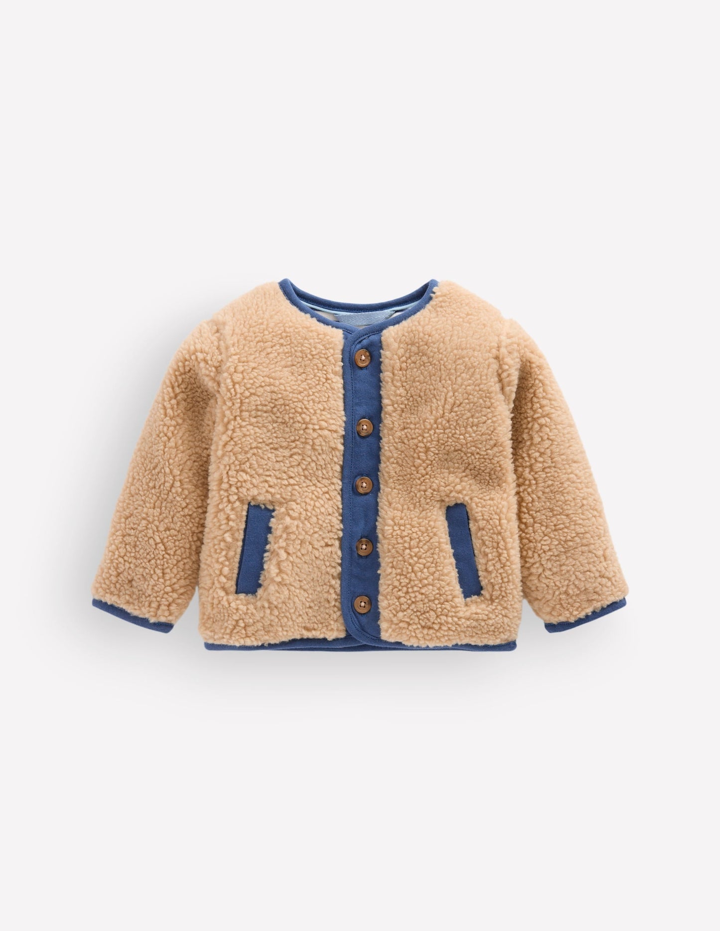 Cosy Borg Button-Down Jacket-Brown/Blue