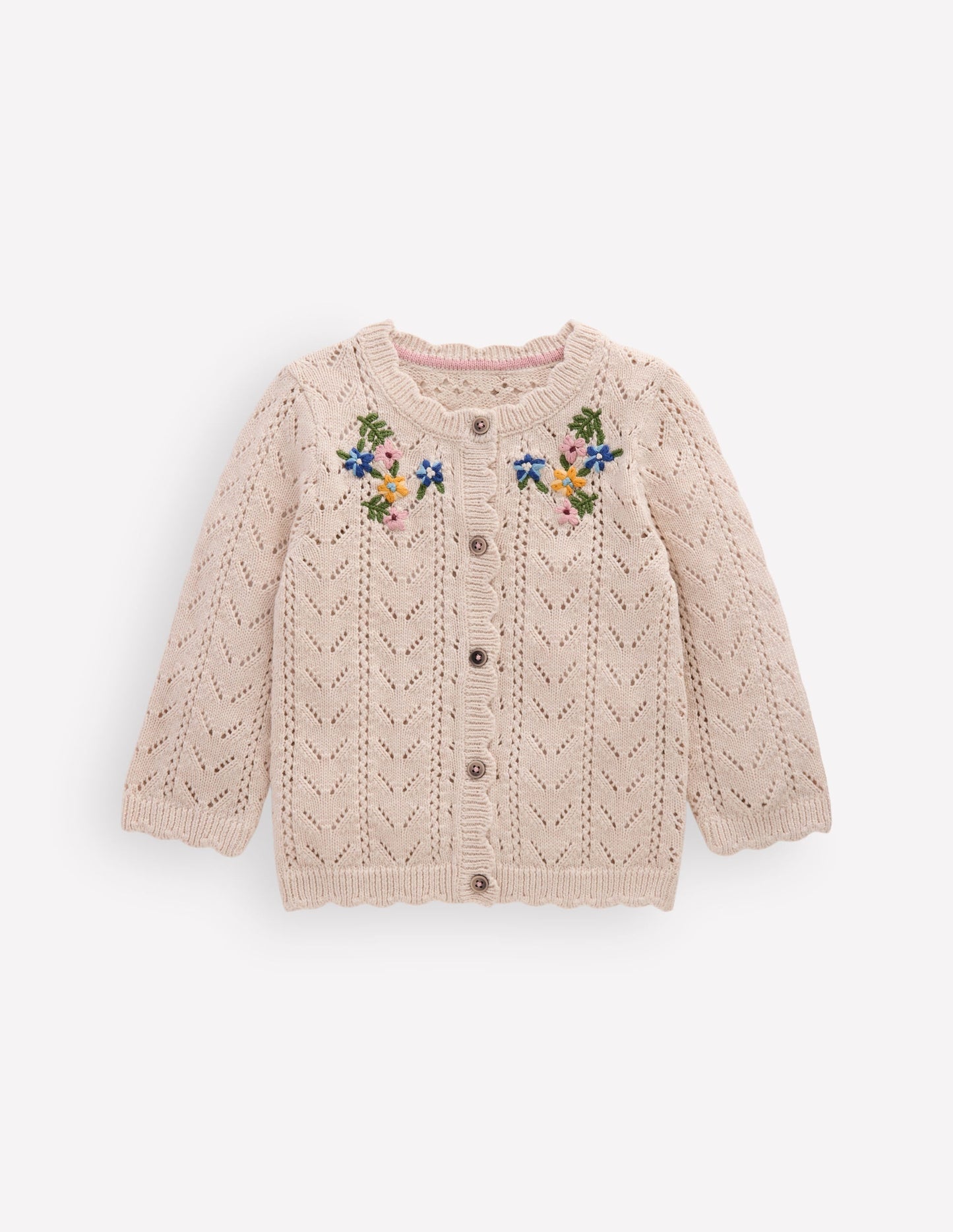Embroidered Cotton Cardigan-Ecru Marl Mini Embroidered