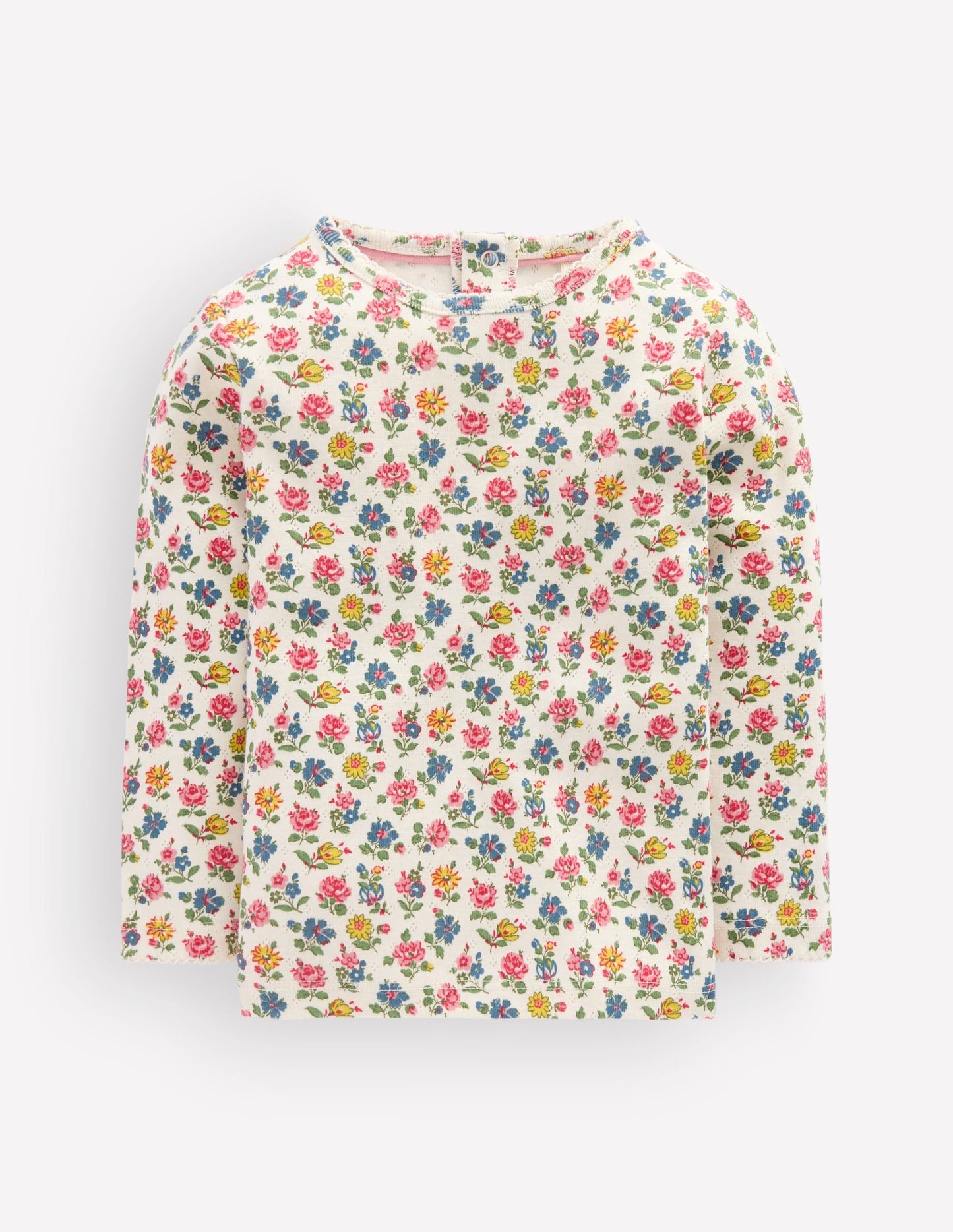 Cotton Pointelle Top-Multi Floral Print