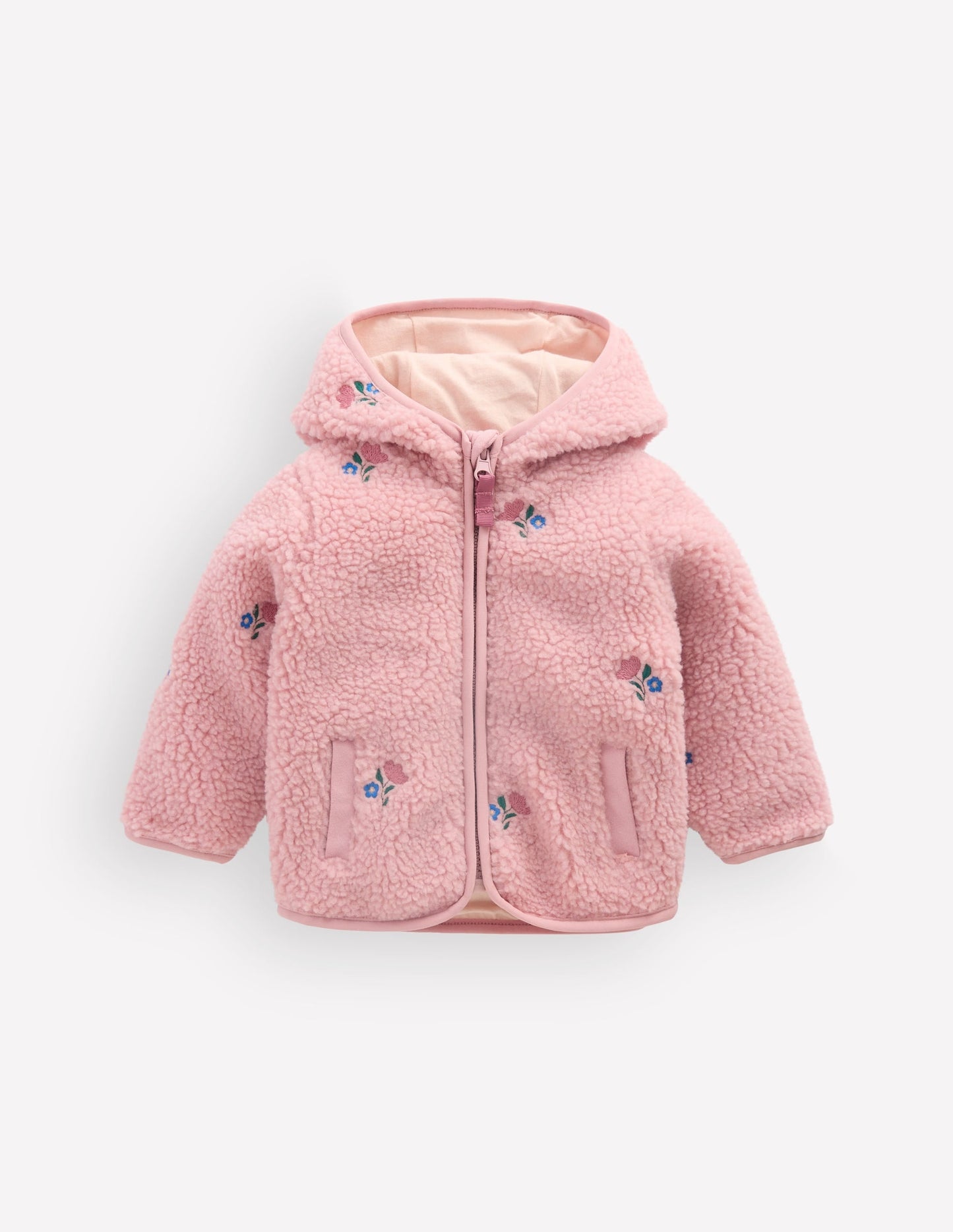 Embroidered Borg Jacket-Pink Floral